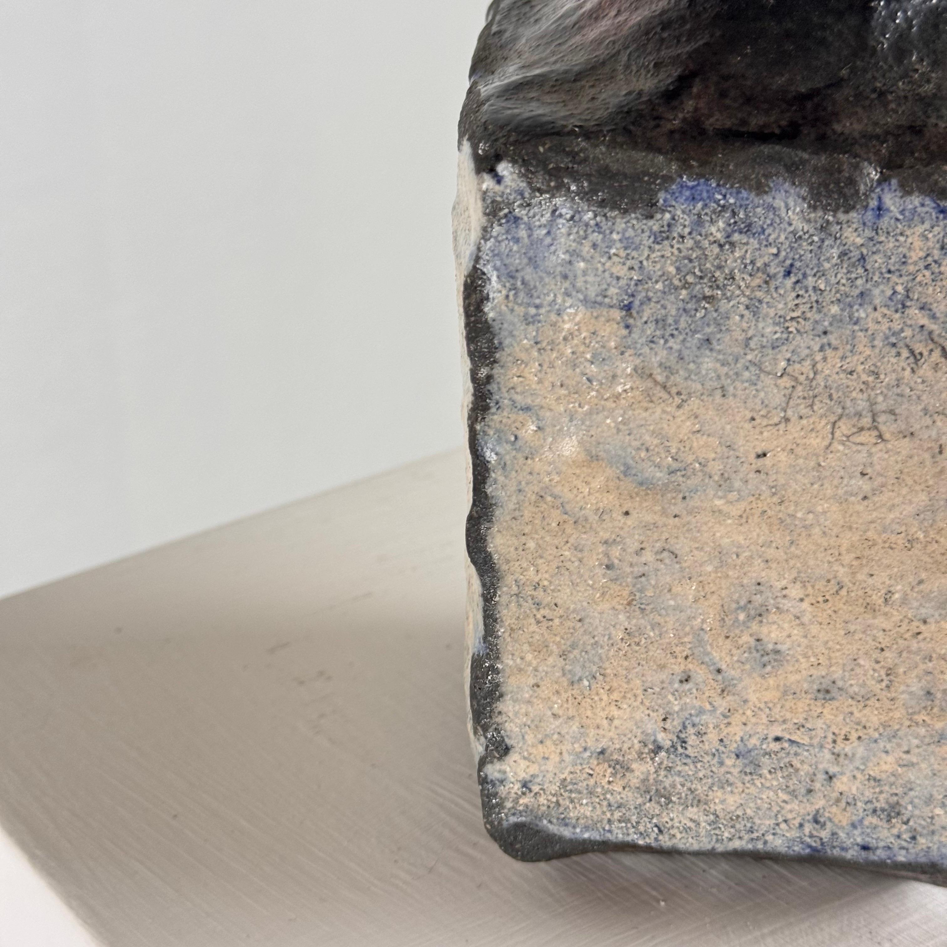 Brutalist Single-Stem Raku Ceramic Vase, 1970s, Italy For Sale 2