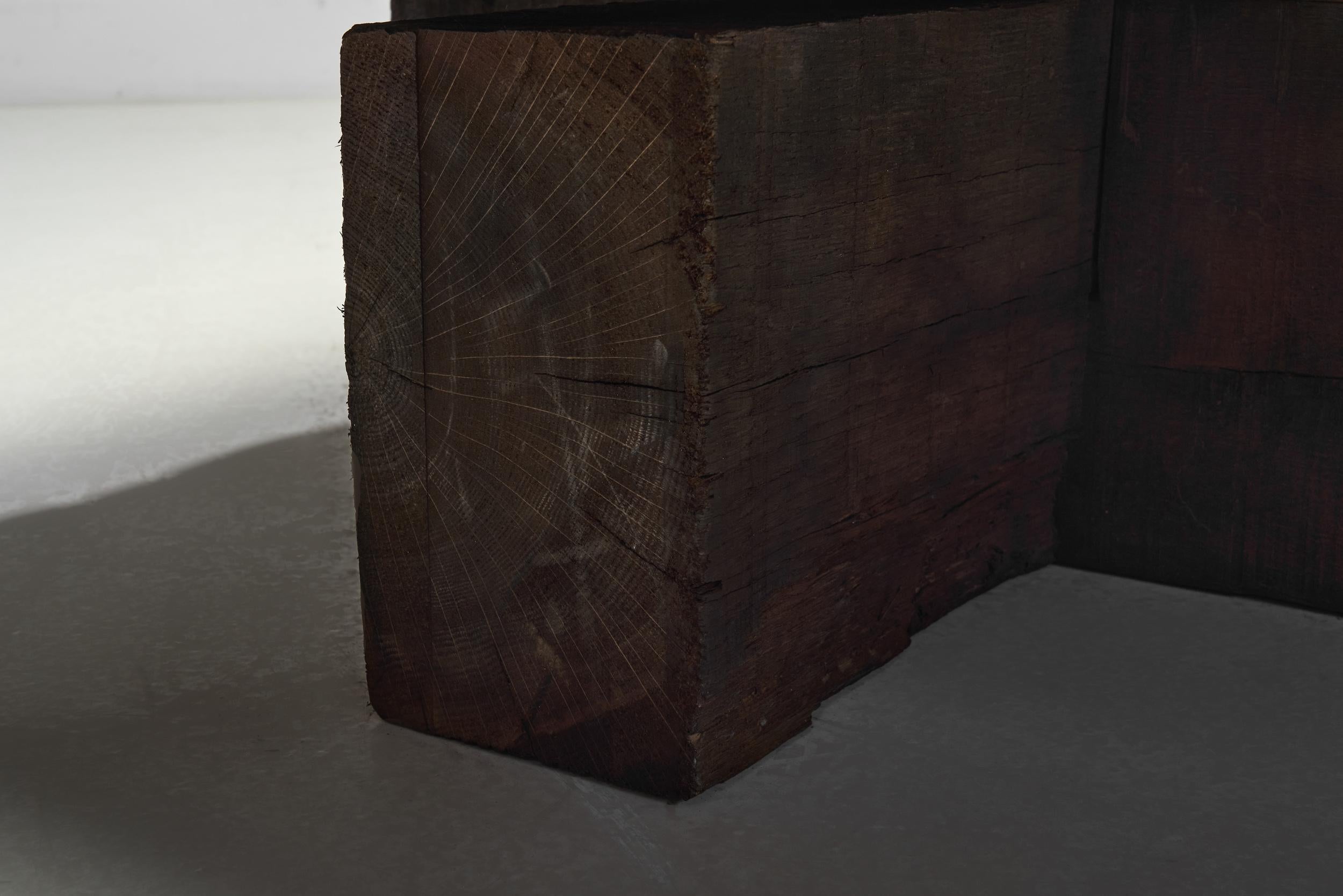 Brutalist Slate and Solid Oak Low Table, Spain 1960s 13