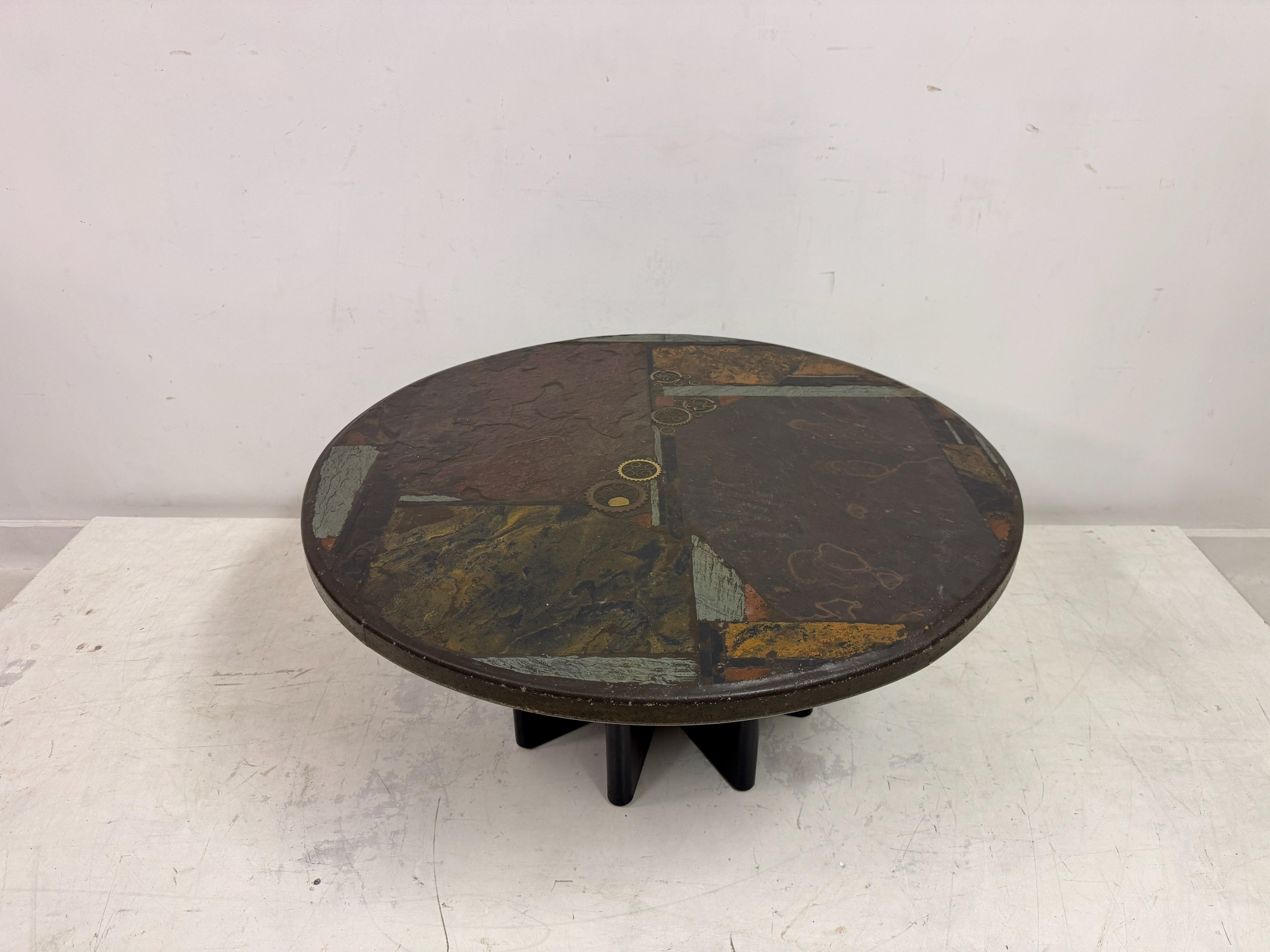 Dutch Brutalist Slate and Stone Coffee Table in the Style of Paul Kingma, 1970s For Sale