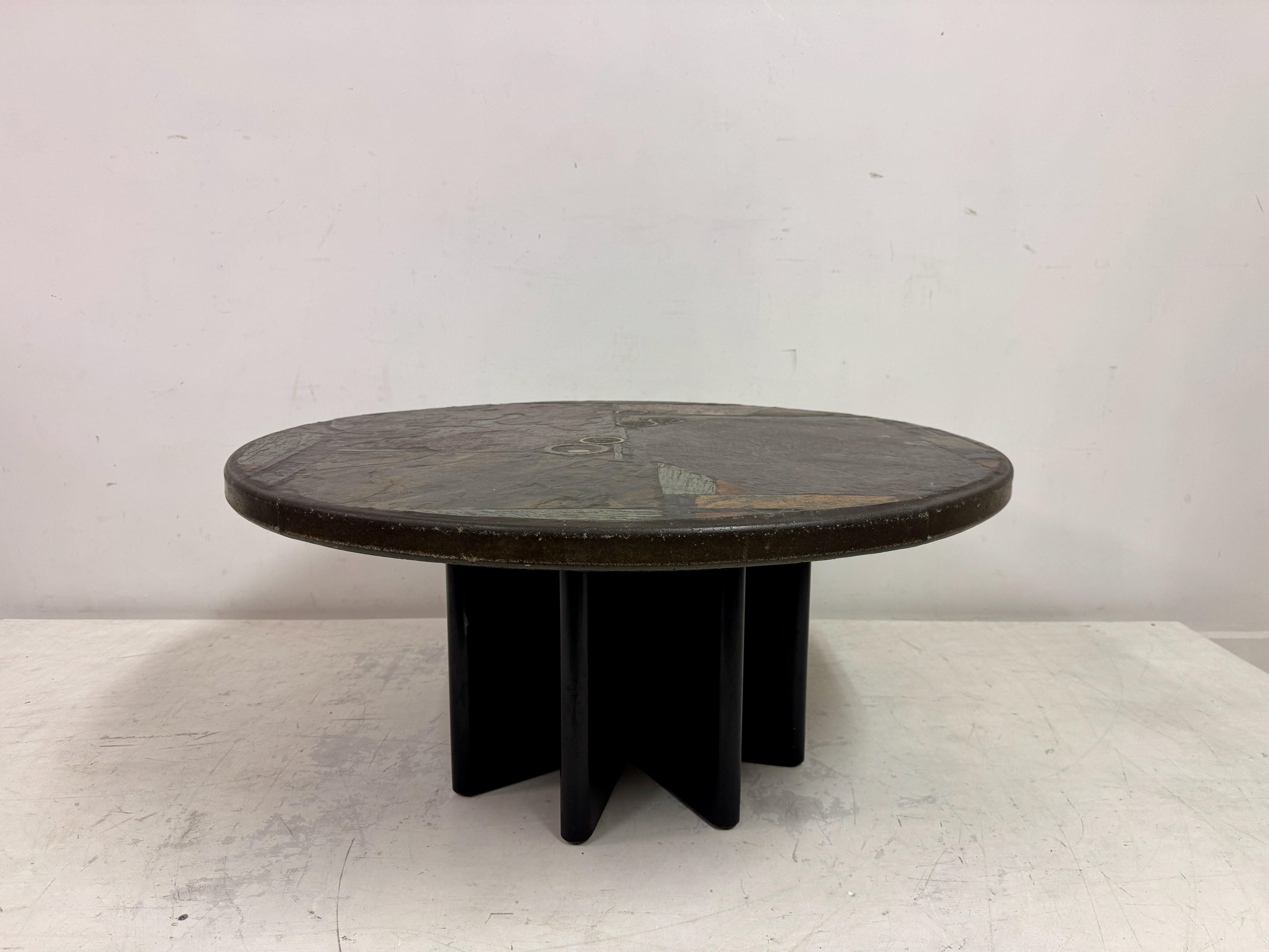 Brutalist Slate and Stone Coffee Table in the Style of Paul Kingma, 1970s In Good Condition For Sale In London, London