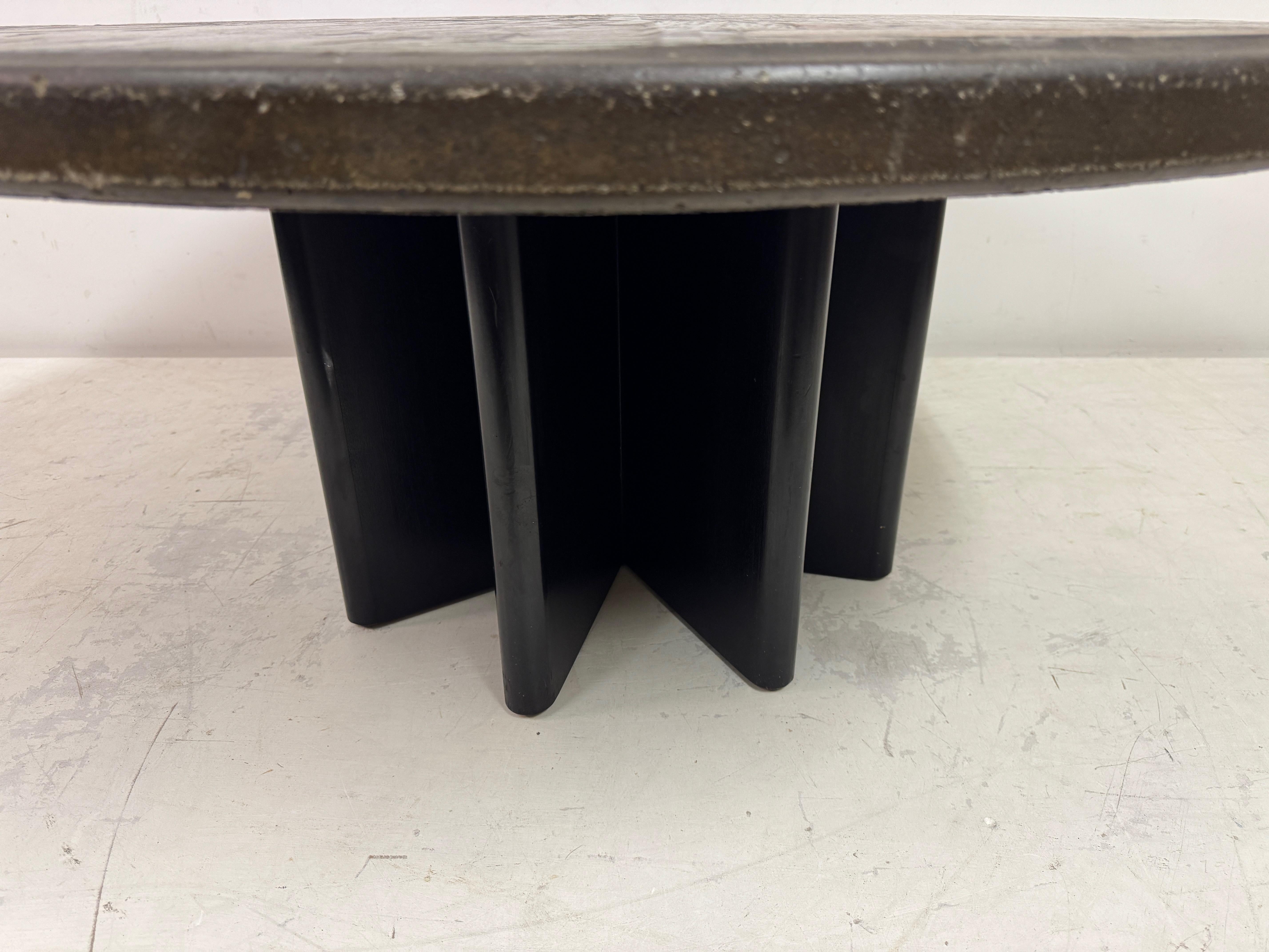Brass Brutalist Slate and Stone Coffee Table in the Style of Paul Kingma, 1970s For Sale