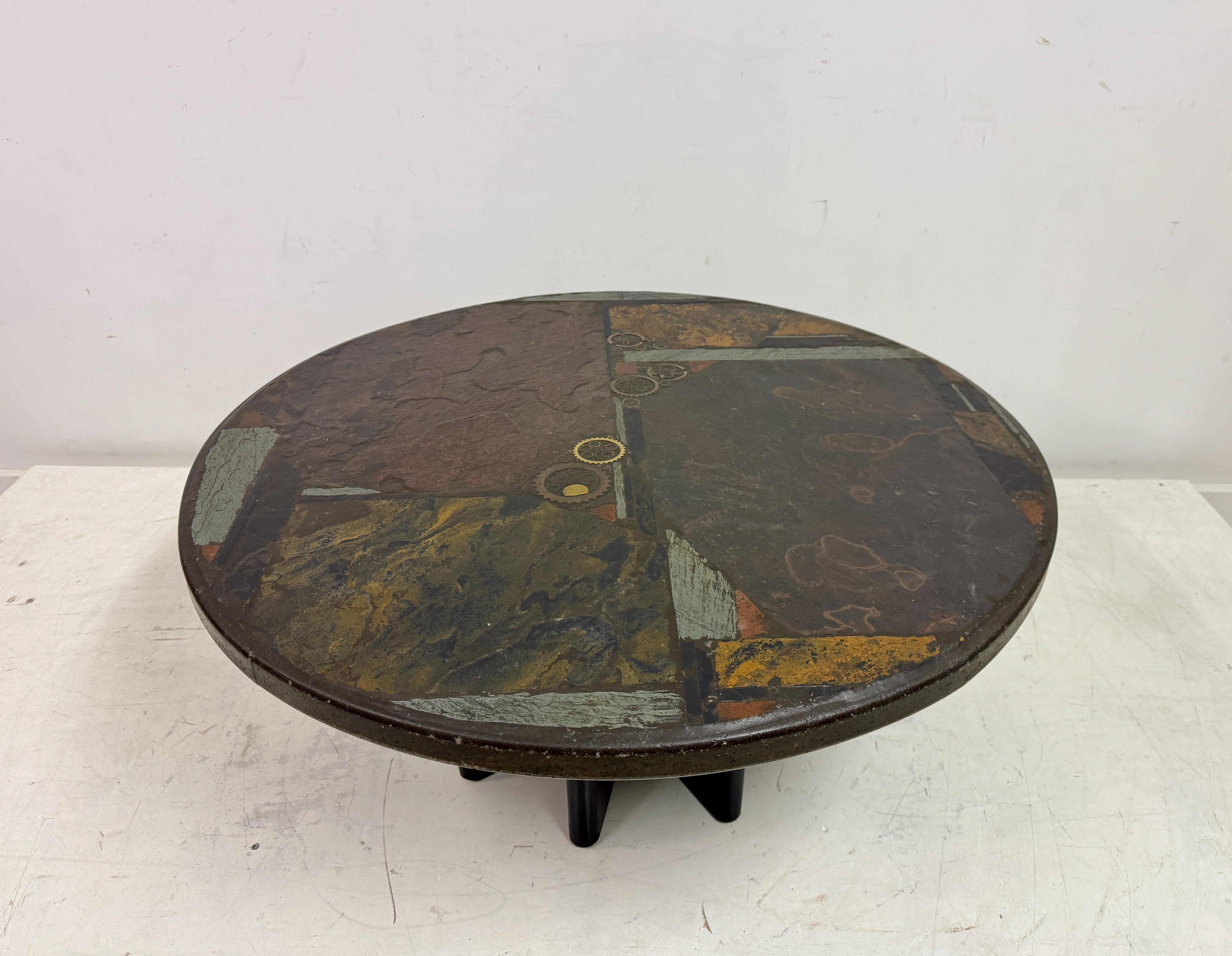 Brutalist Slate and Stone Coffee Table in the Style of Paul Kingma, 1970s For Sale 3