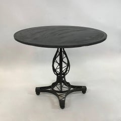 Brutalist Slate and Wrought Iron Round Café Dining Pedestal Table