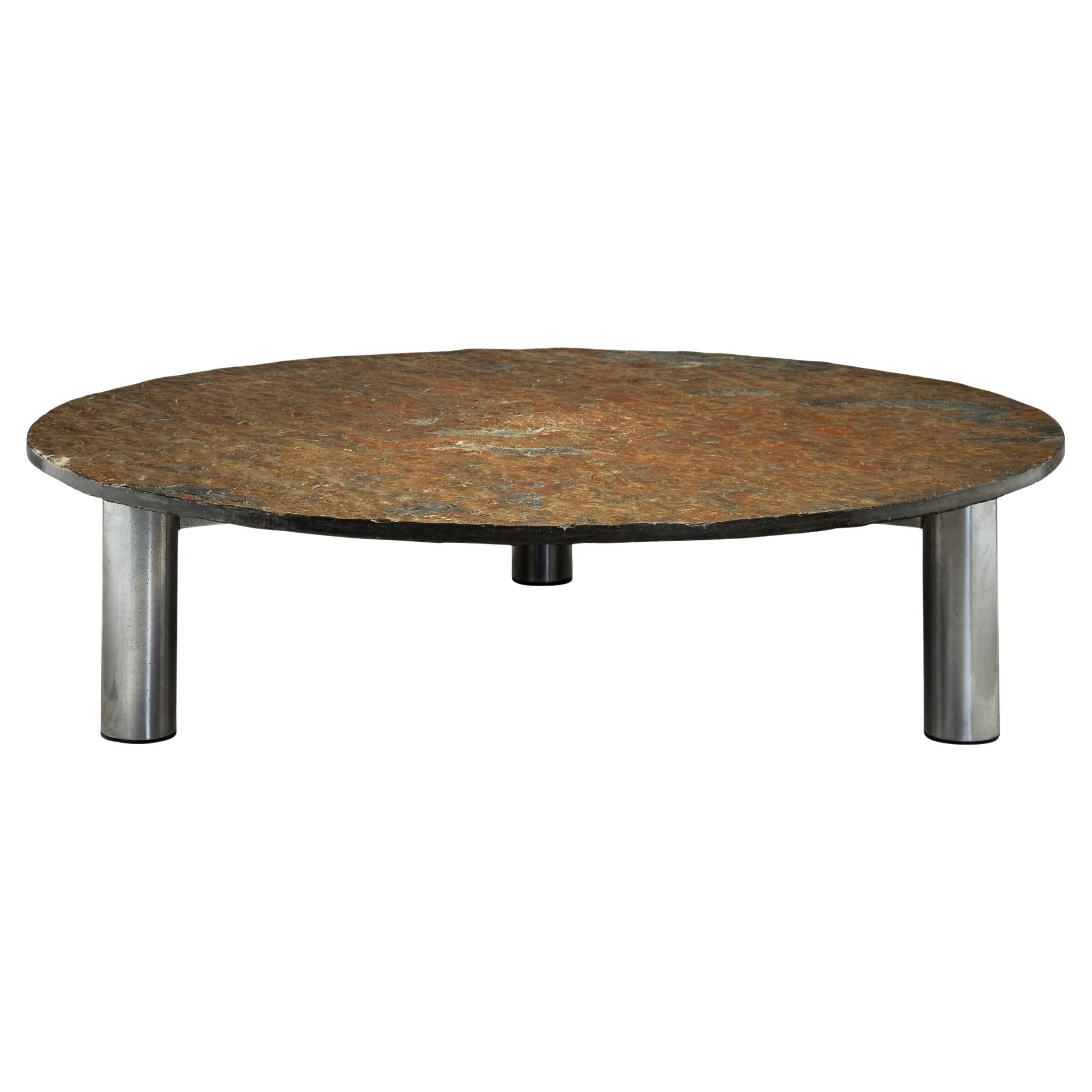 Brutalist Slate Coffee Table with Steel Legs, Europe ca 1970s For Sale