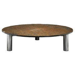 Brutalist Slate Coffee Table with Steel Legs, Europe ca 1970s