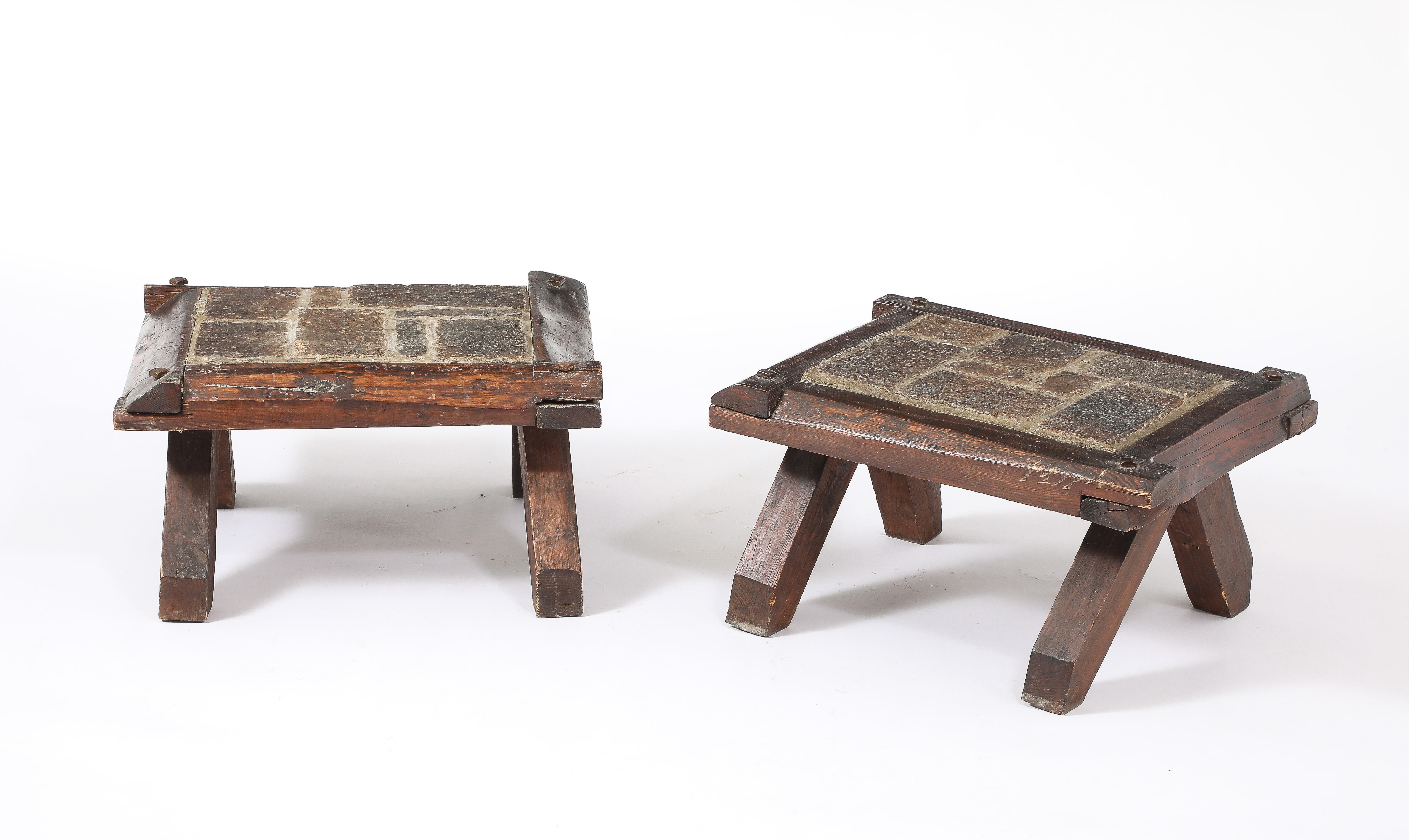 20th Century Brutalist Slate End Tables, France 1960's For Sale