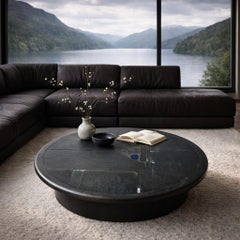 Brutalist Slate Stone Blue Agate Round Coffee Table by Paul Kingma, Netherlands