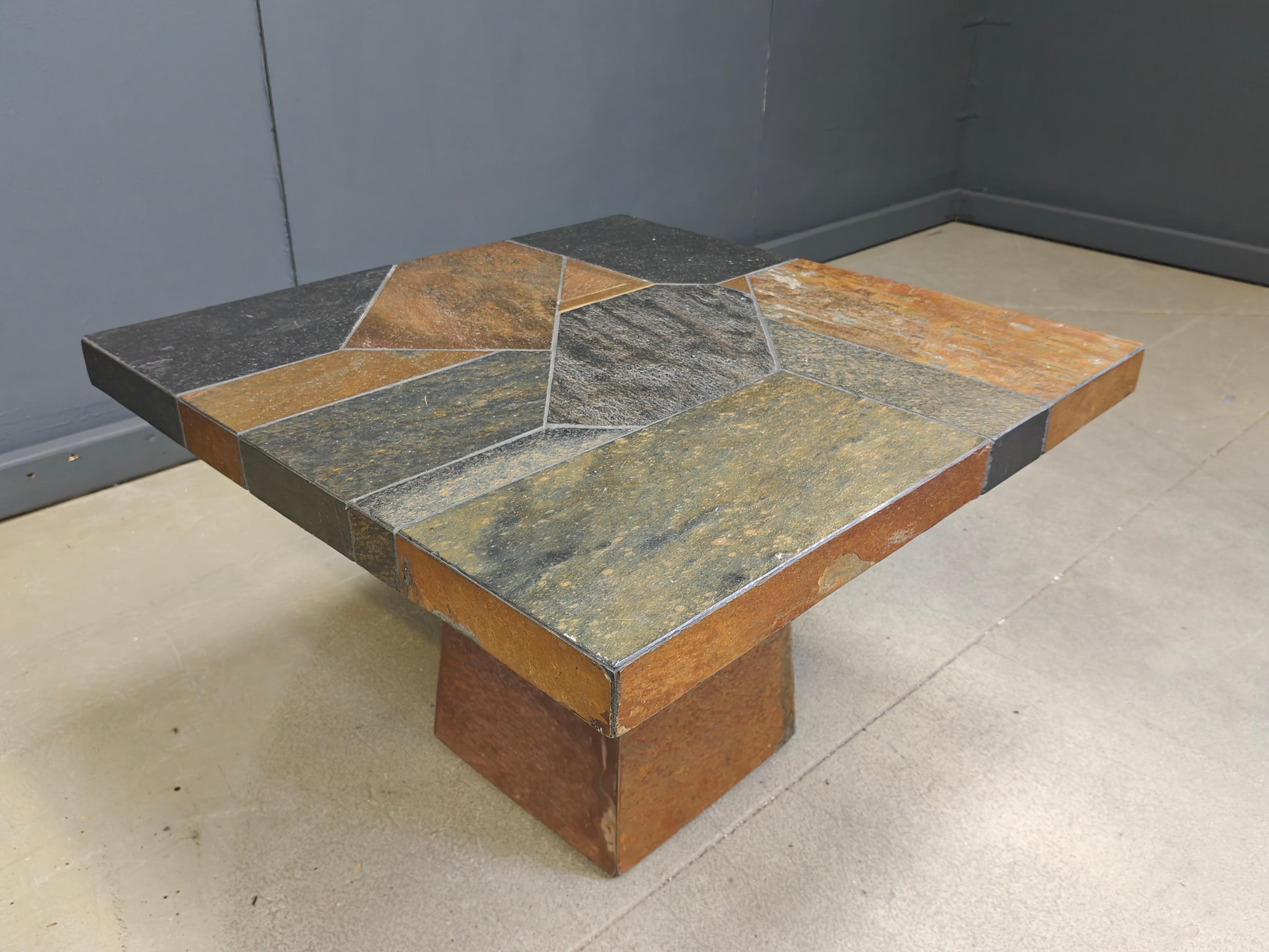 German Brutalist slate stone coffee table, 1980s For Sale