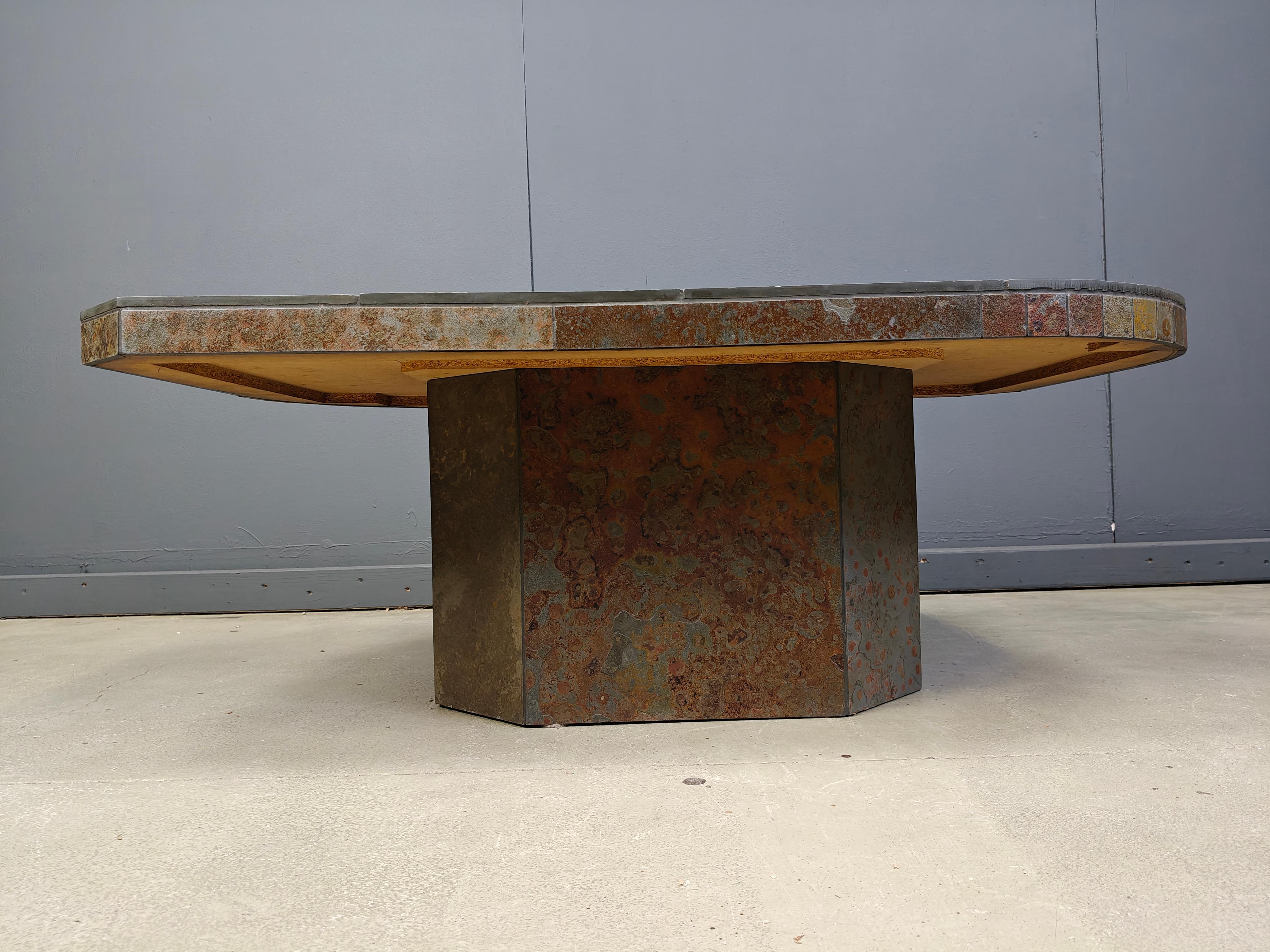 Late 20th Century Brutalist slate stone coffee table, 1980s For Sale
