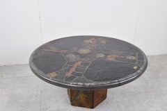 Brutalist Slate Stone Round Coffee Table, 1990s