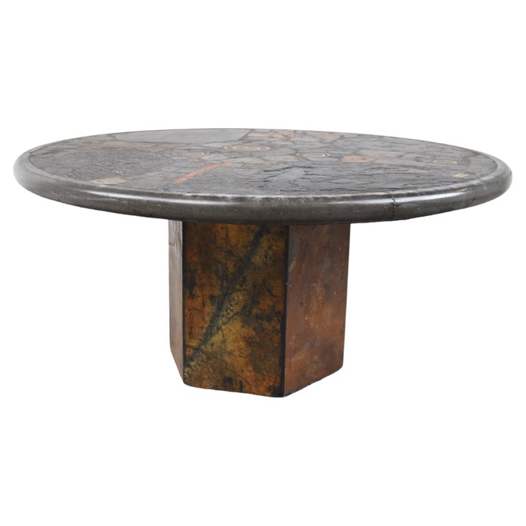 Brutalist Slate Stone Round Coffee Table, 1990s at 1stDibs