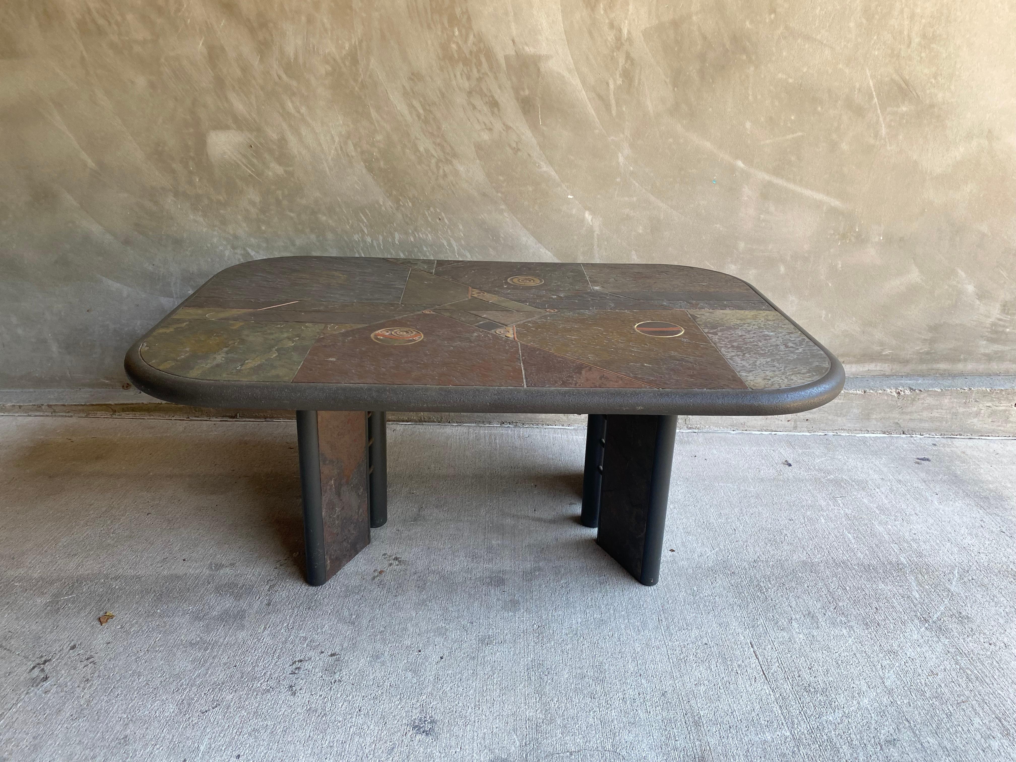 Brutalist Slate Tile Cocktail Table, Belgium, 1970's In Good Condition In Austin, TX