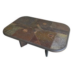 Brutalist Slate Tile Cocktail Table, Belgium, 1970's