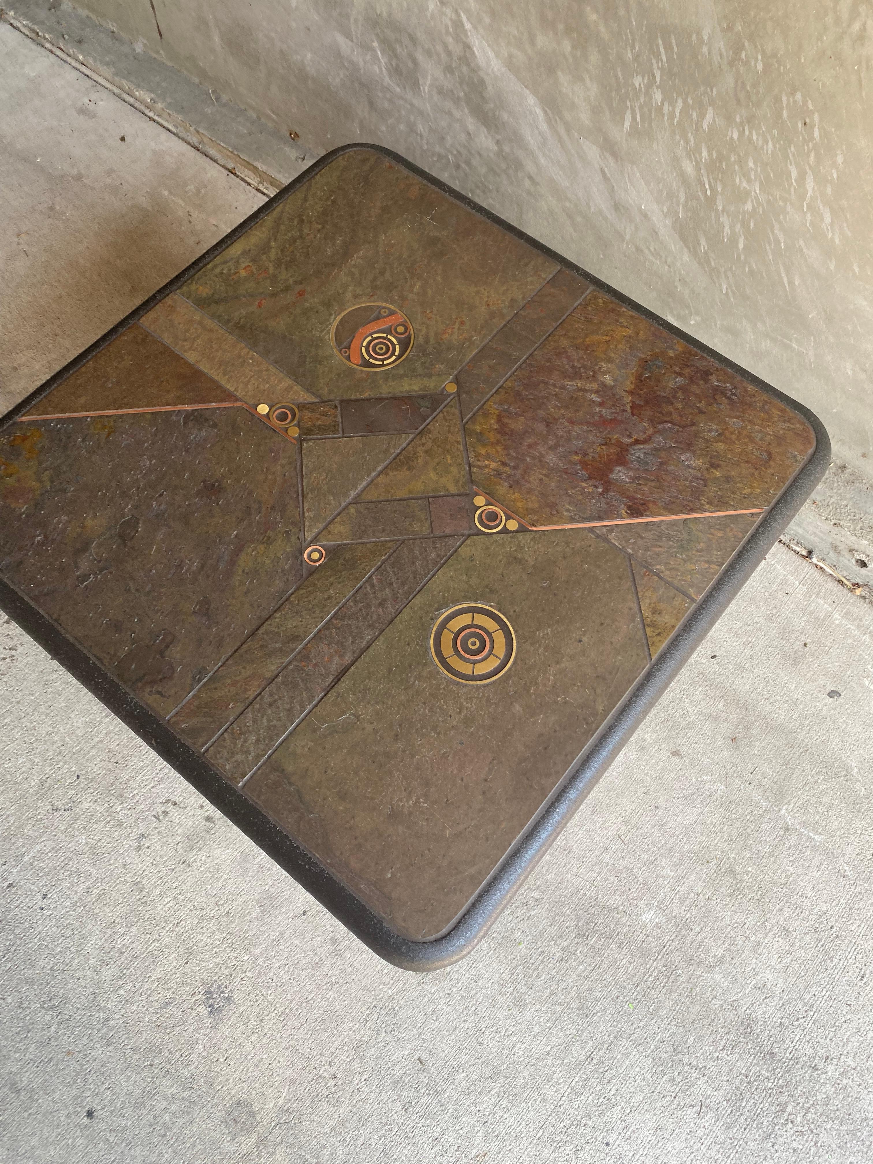 Brutalist Slate Tile Side or Cocktail Table, Belgium, 1970's In Good Condition For Sale In Austin, TX