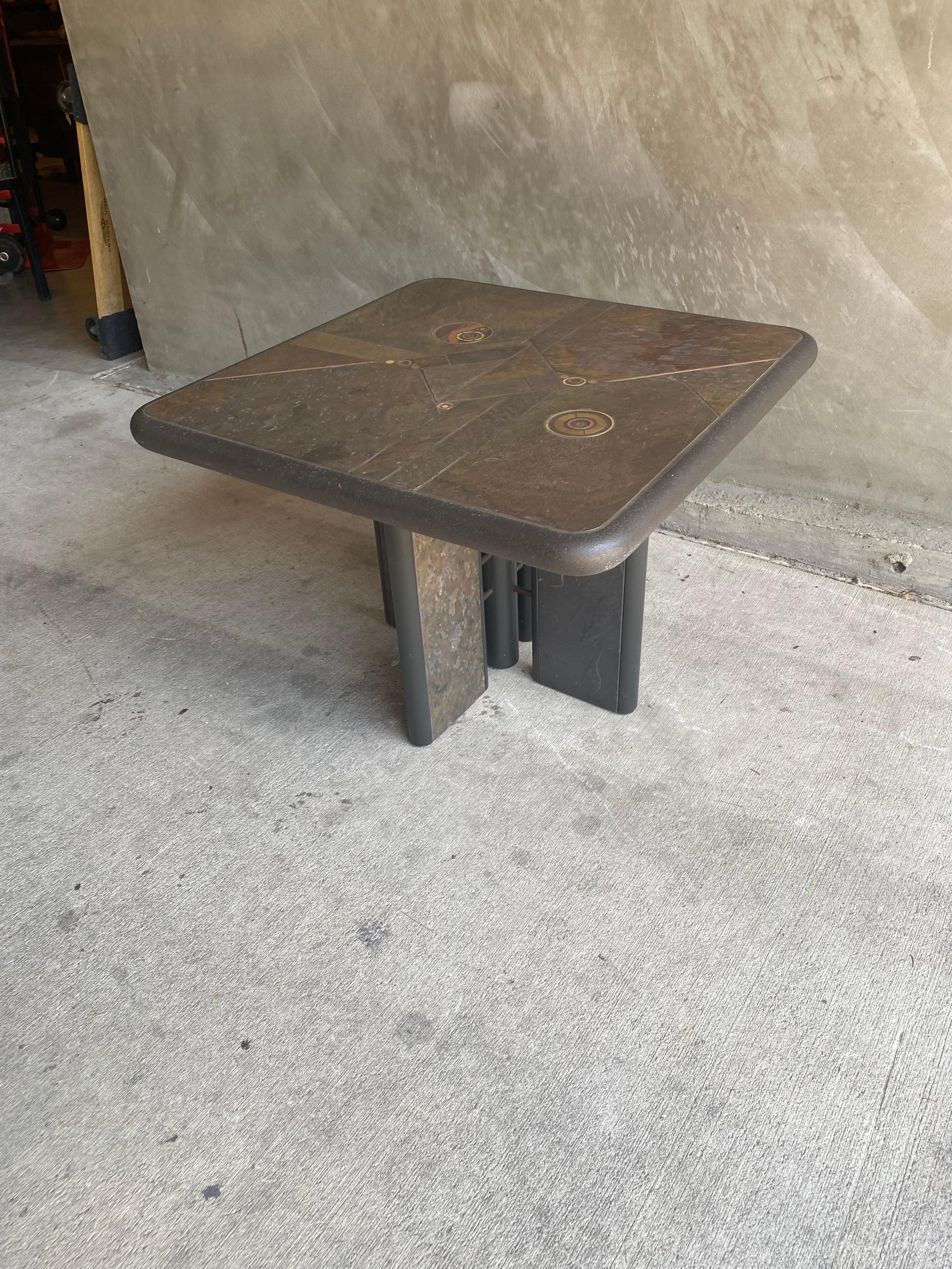 Late 20th Century Brutalist Slate Tile Side or Cocktail Table, Belgium, 1970's For Sale