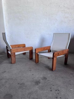 Brutalist Sling Fabric Lounge Chairs, 1970s