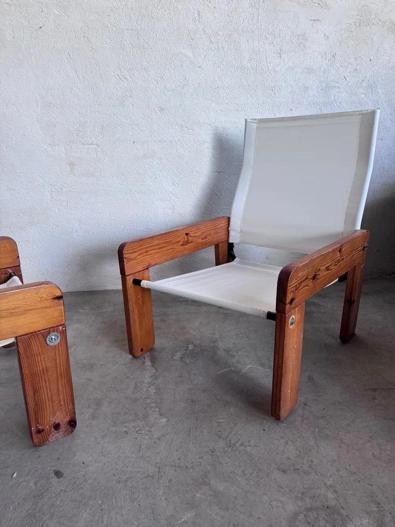 Spanish Brutalist Sling Fabric Lounge Chairs, 1970s For Sale