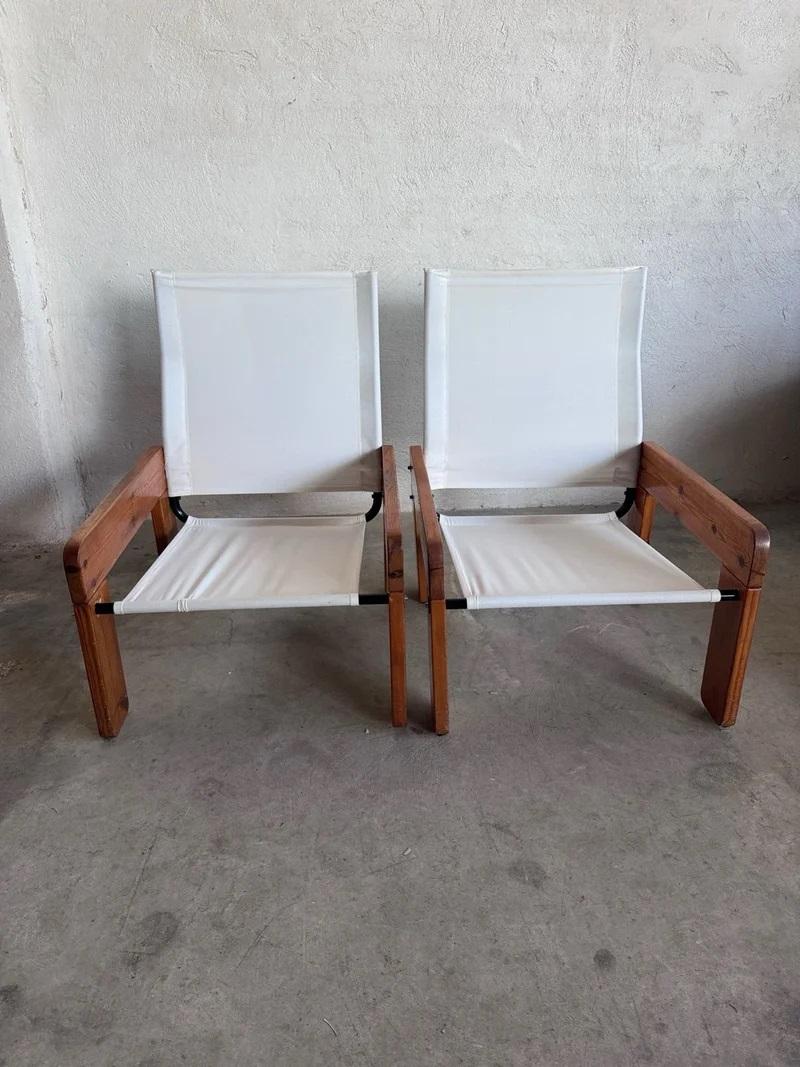 Brutalist Sling Fabric Lounge Chairs, 1970s For Sale 1