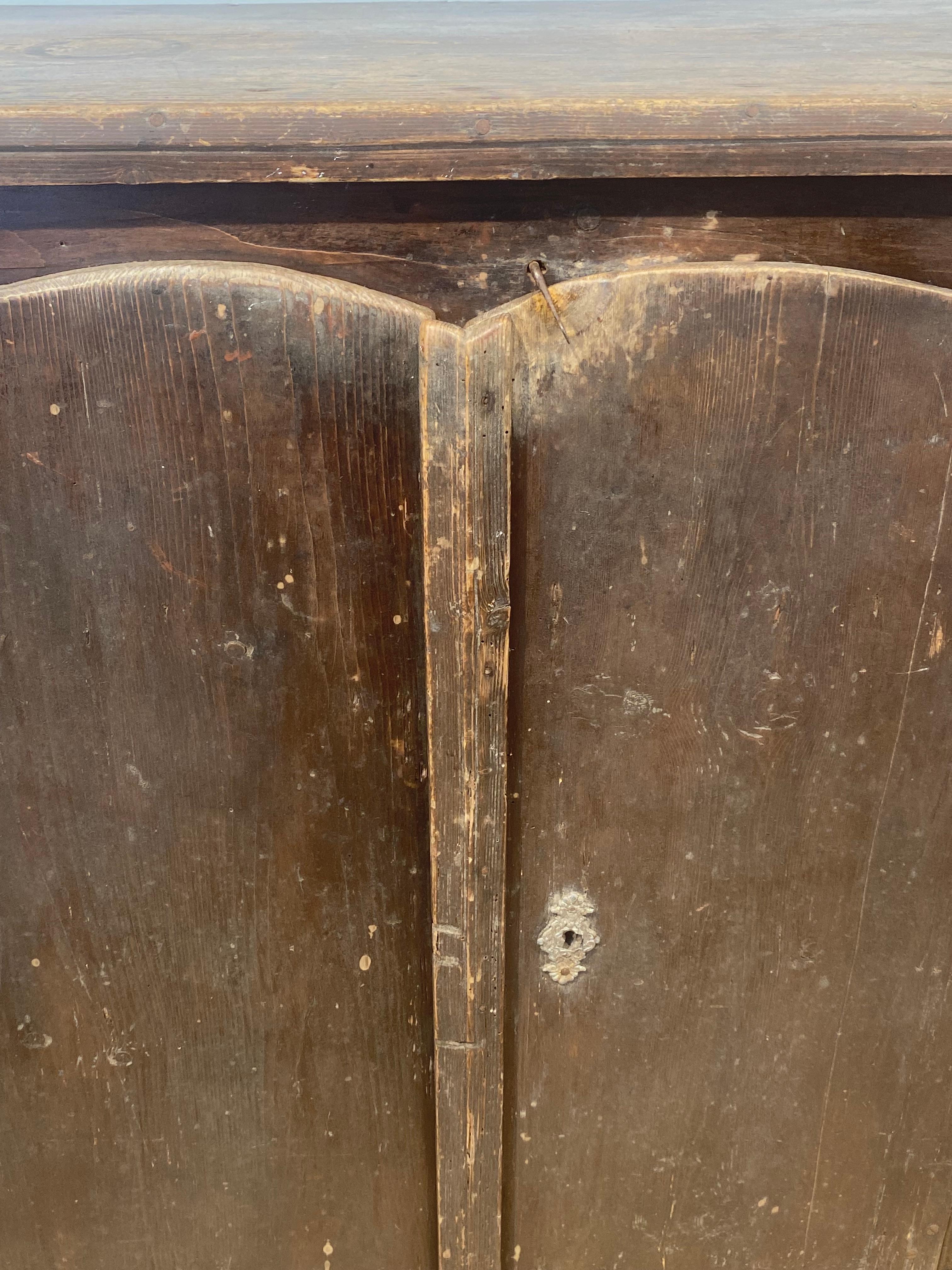 Patinated Brutalist, Small Kitchen Cabinet For Sale