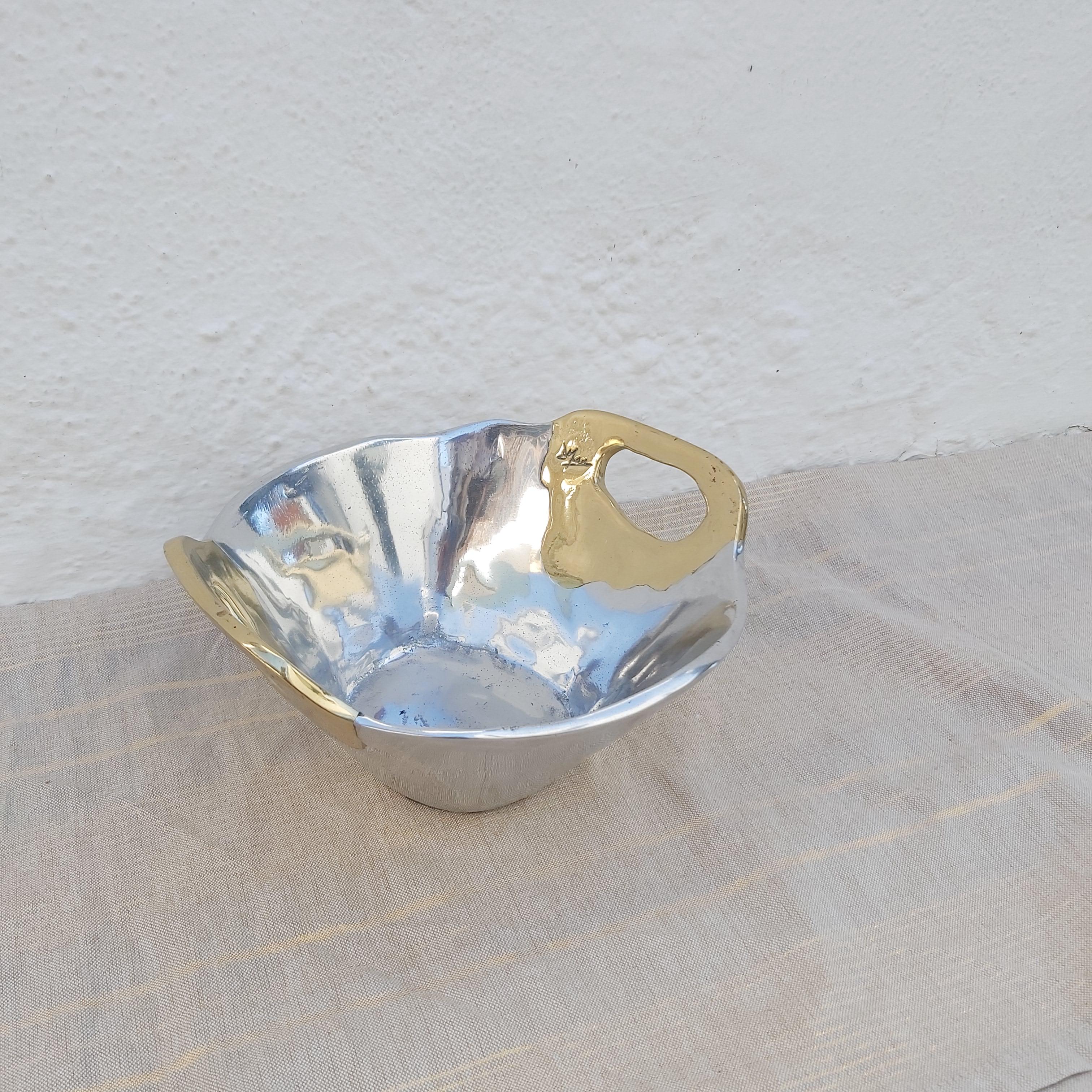 Spanish Brutalist Small Metal Bowl A018 Solid Cast Aluminium & Brass For Sale