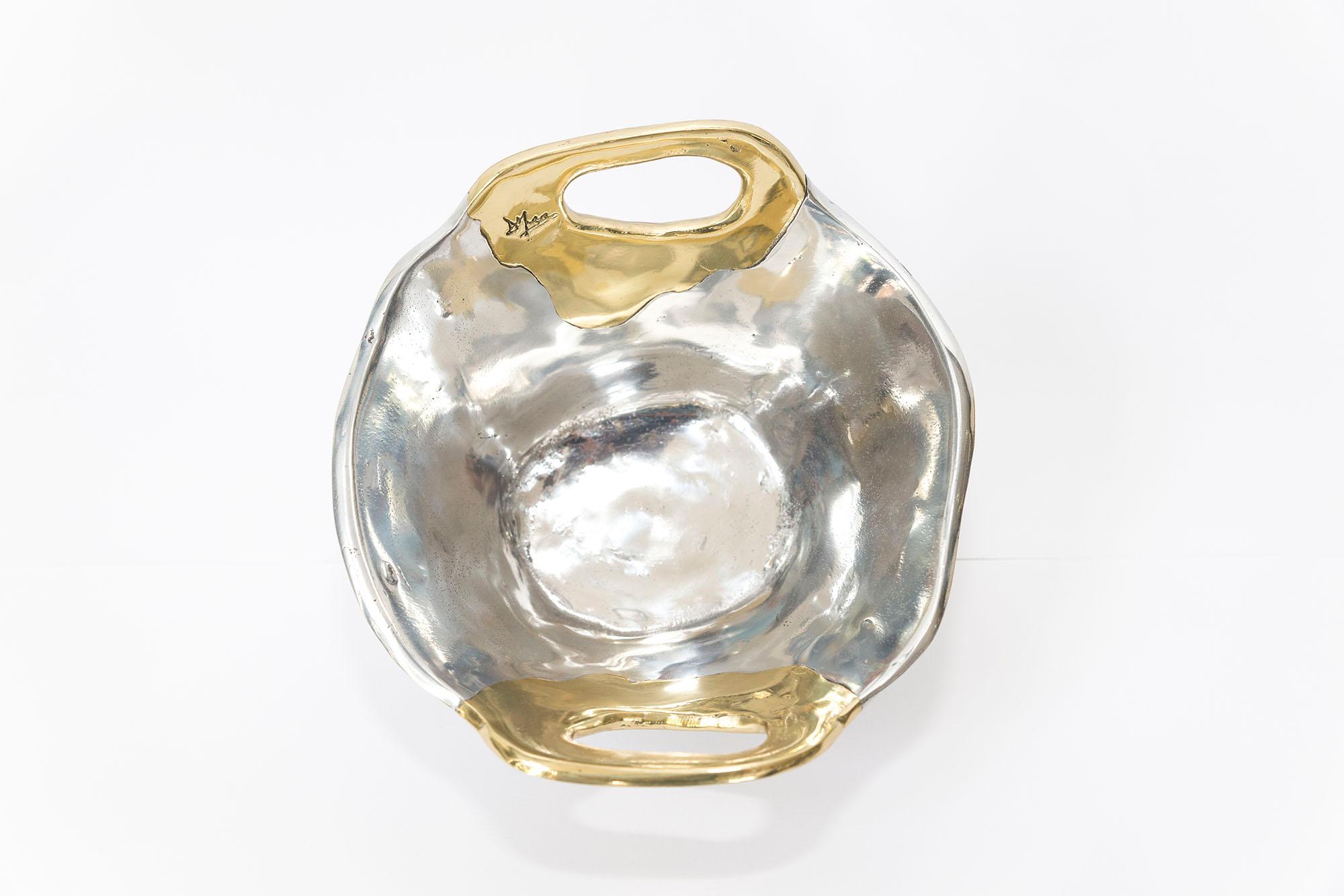 Aluminum Brutalist Small Metal Bowl A018 Solid Cast Aluminium & Brass For Sale