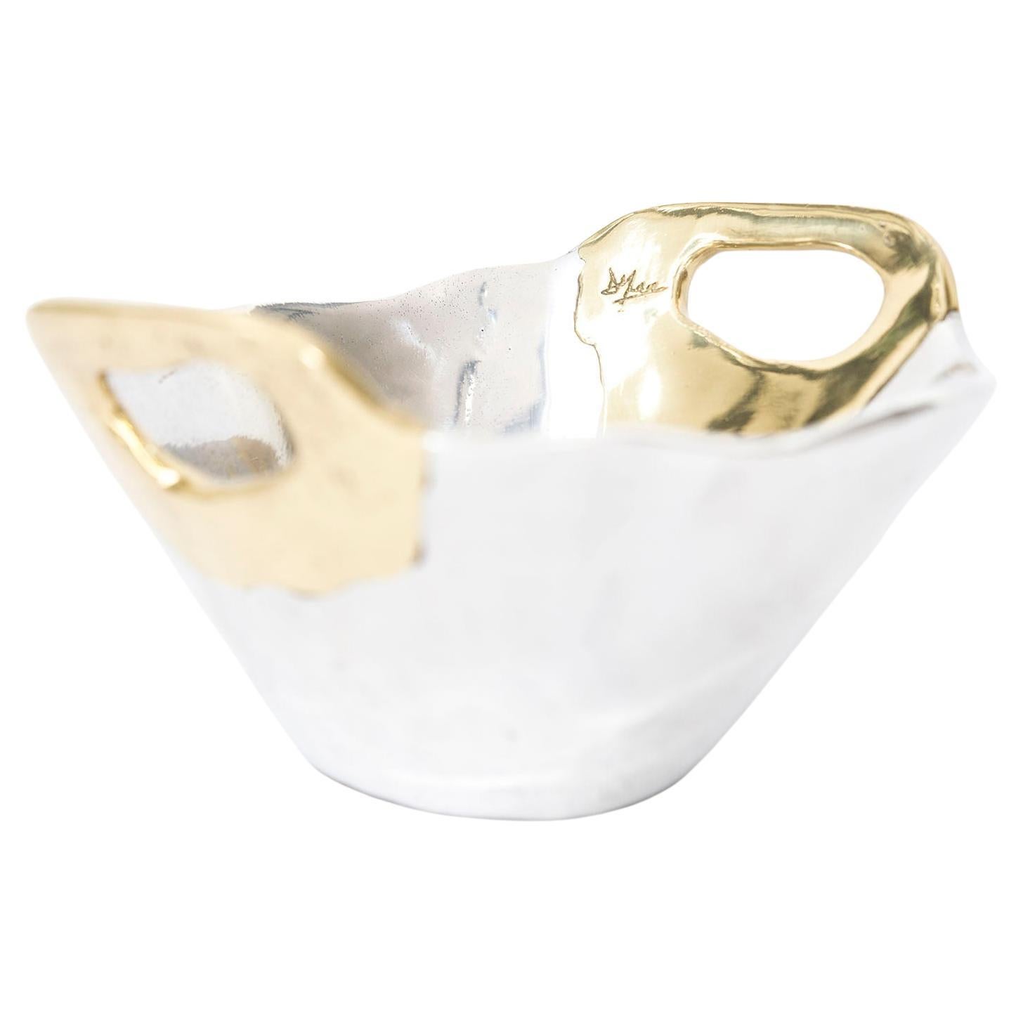 Hand-Crafted Brutalist Small Metal Bowl A018 Solid Cast Aluminium & Brass For Sale