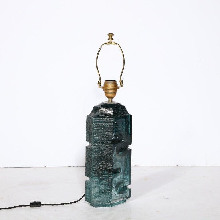 Brutalist Smoked Aquamarine Crystal Argos Table Lamp by Baldiccini Signed Daum im Angebot 5
