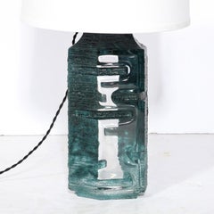 Lampe de table Argos en cristal fumé aigue-marine de style brutaliste Baldiccini signée Daum