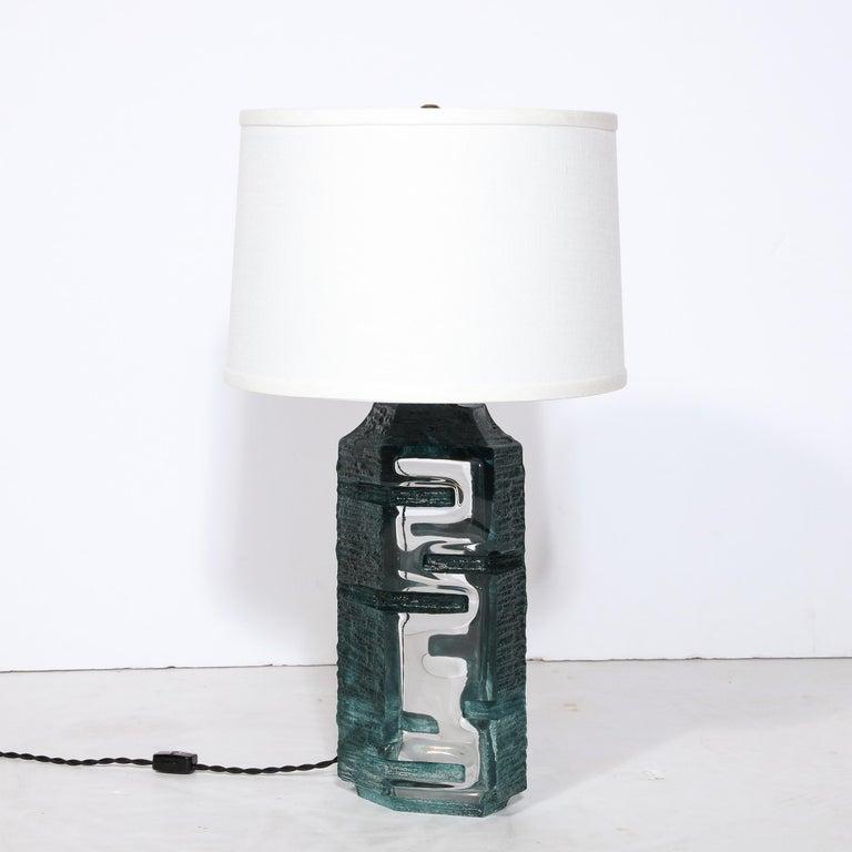 Brutalist Smoked Aquamarine Crystal Argos Table Lamp by Baldiccini Signed Daum (Moderne der Mitte des Jahrhunderts) im Angebot
