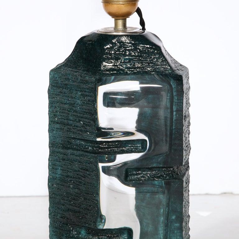 Brutalist Smoked Aquamarine Crystal Argos Table Lamp by Baldiccini Signed Daum (Ende des 20. Jahrhunderts) im Angebot