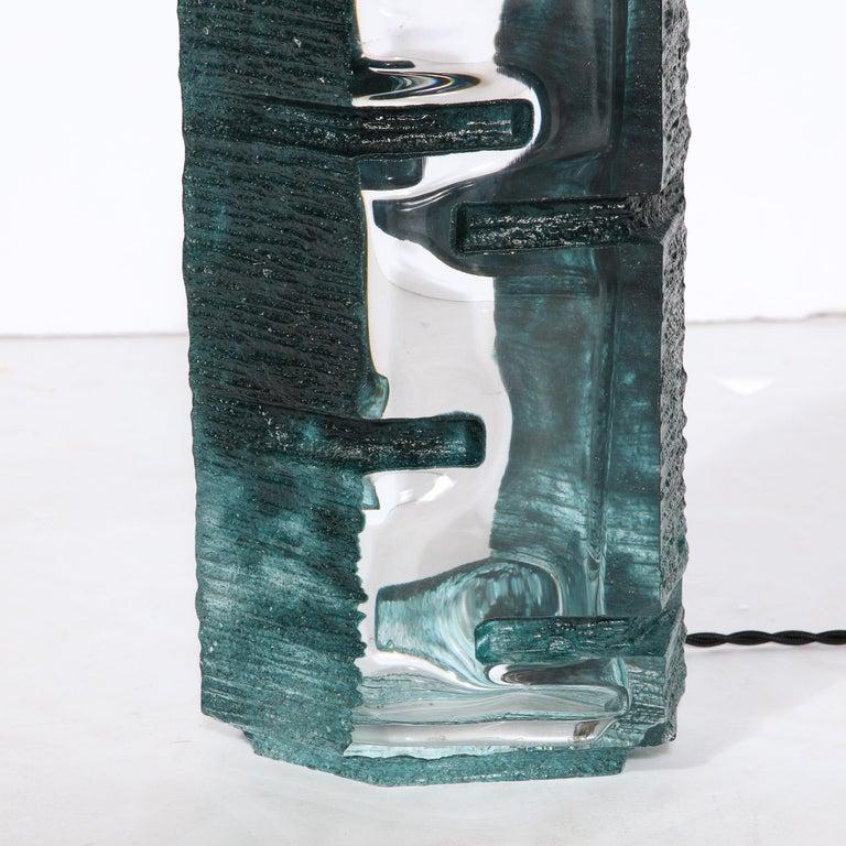 Brutalist Smoked Aquamarine Crystal Argos Table Lamp by Baldiccini Signed Daum (Glas) im Angebot