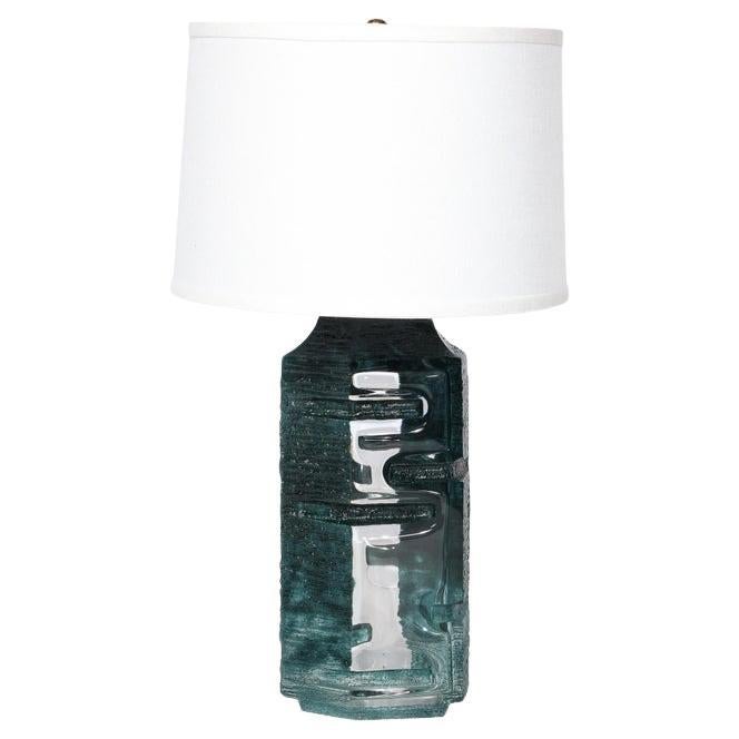 Brutalist Smoked Aquamarine Crystal Argos Table Lamp by Baldiccini Signed Daum im Angebot