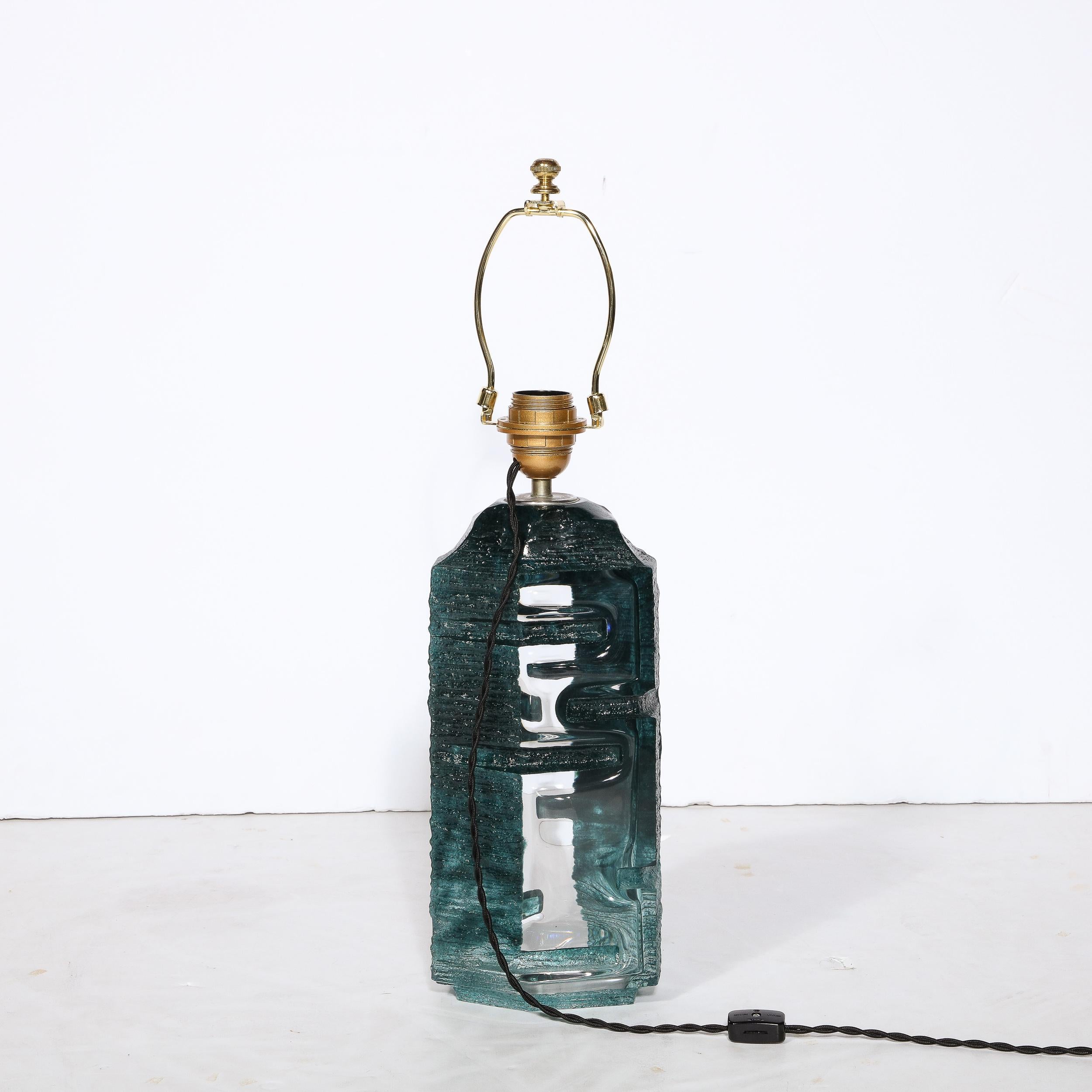 Lampes de bureau brutalistes en cristal d'aigue-marine fumée Argos de Baldiccini signées Daum 4