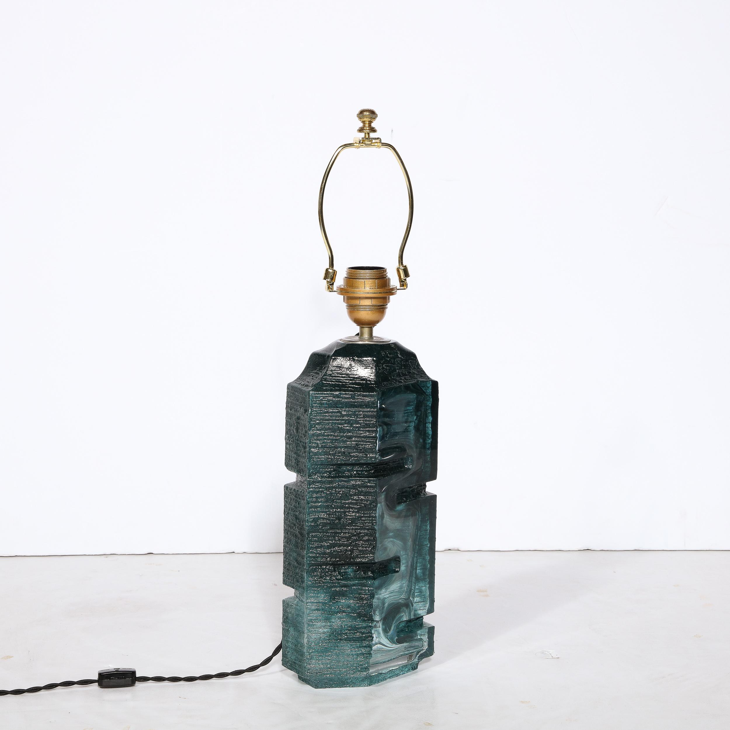 Brutalist Smoked Aquamarine Crystal Argos Table Lamps by Baldiccini Signed Daum 4