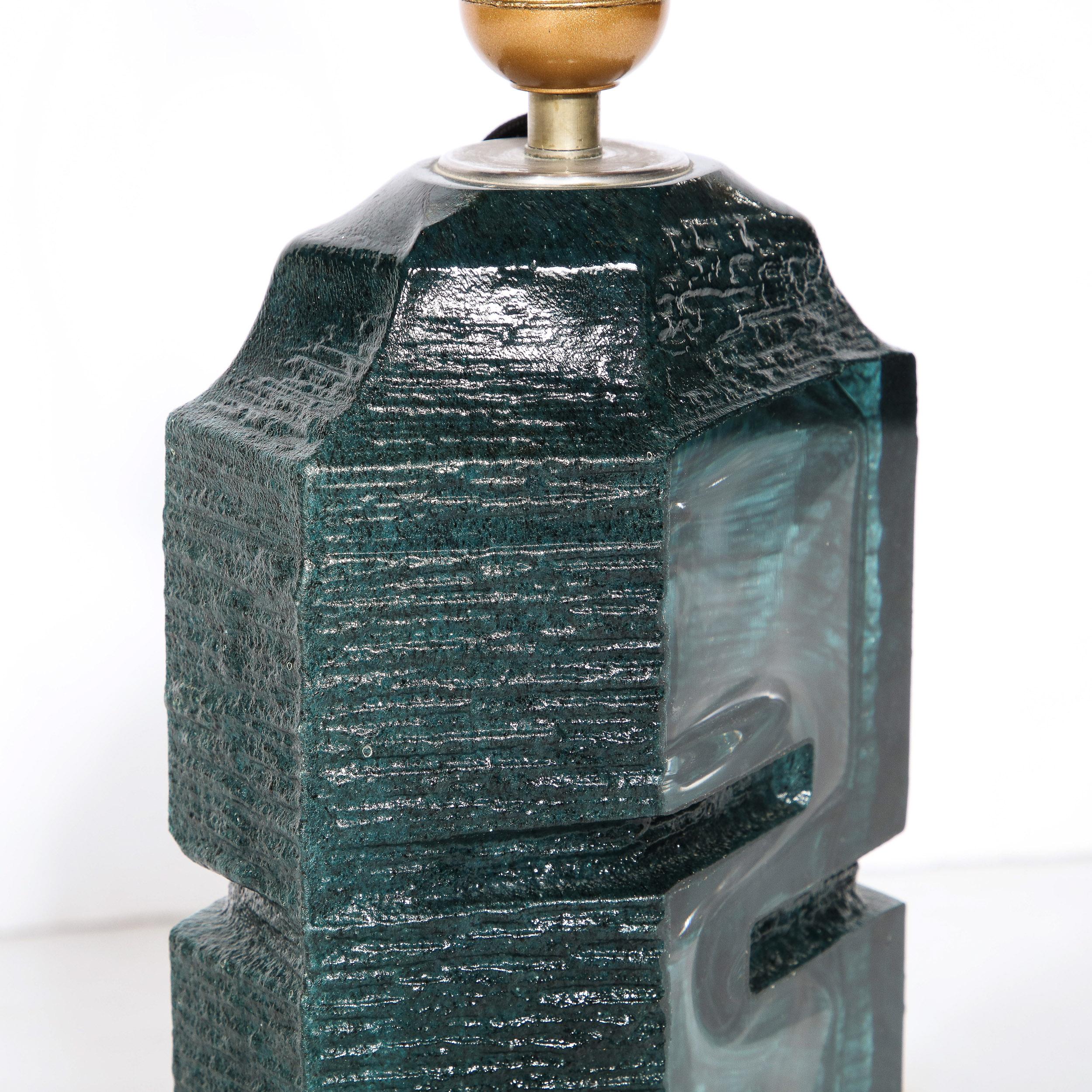 Brutalist Smoked Aquamarine Crystal Argos Table Lamps by Baldiccini Signed Daum 5