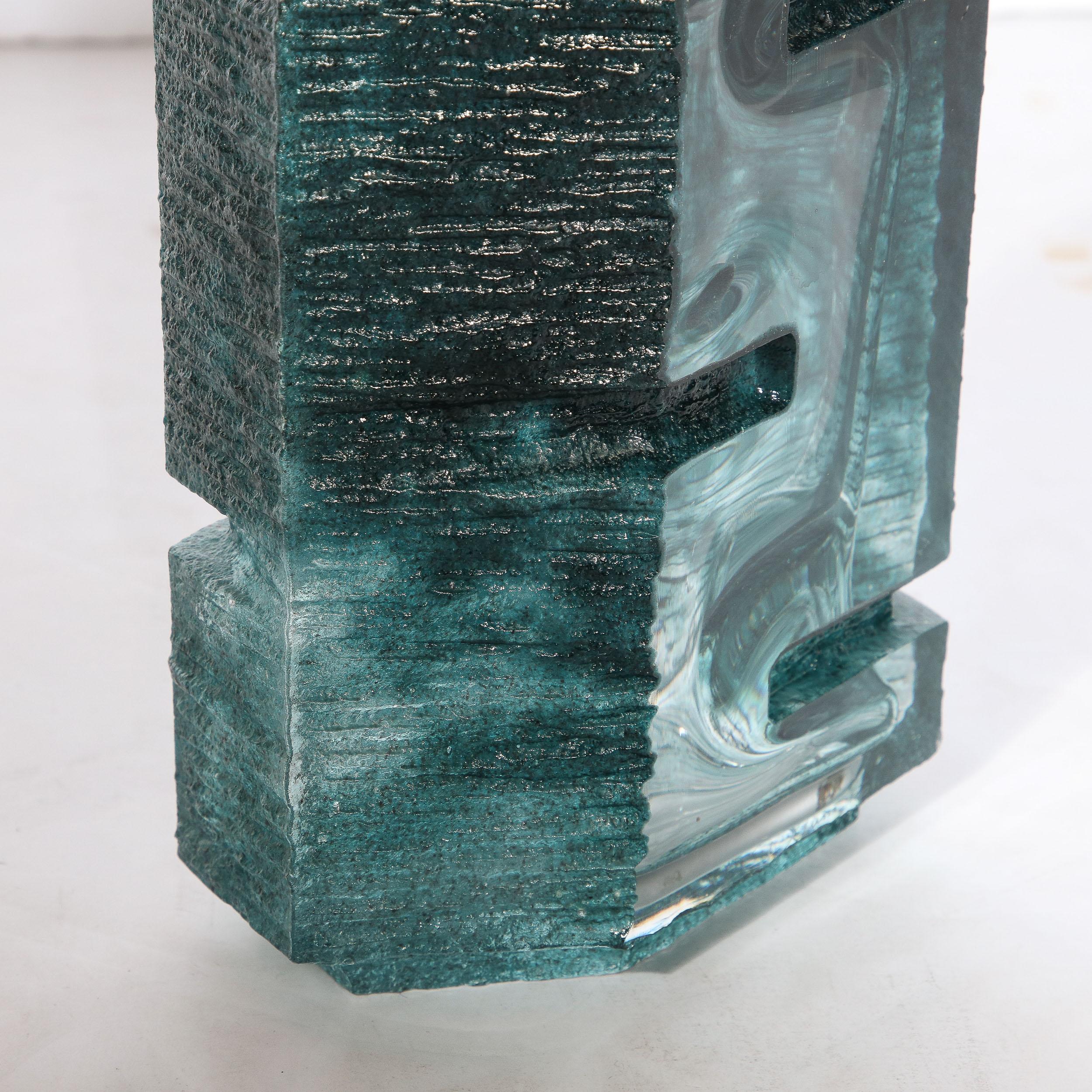 Brutalist Smoked Aquamarine Crystal Argos Table Lamps by Baldiccini Signed Daum 6