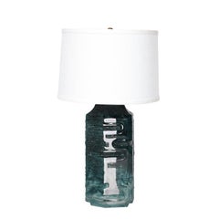 Brutalist Smoked Aquamarine Crystal Argos Table Lamps by Baldiccini Signed Daum