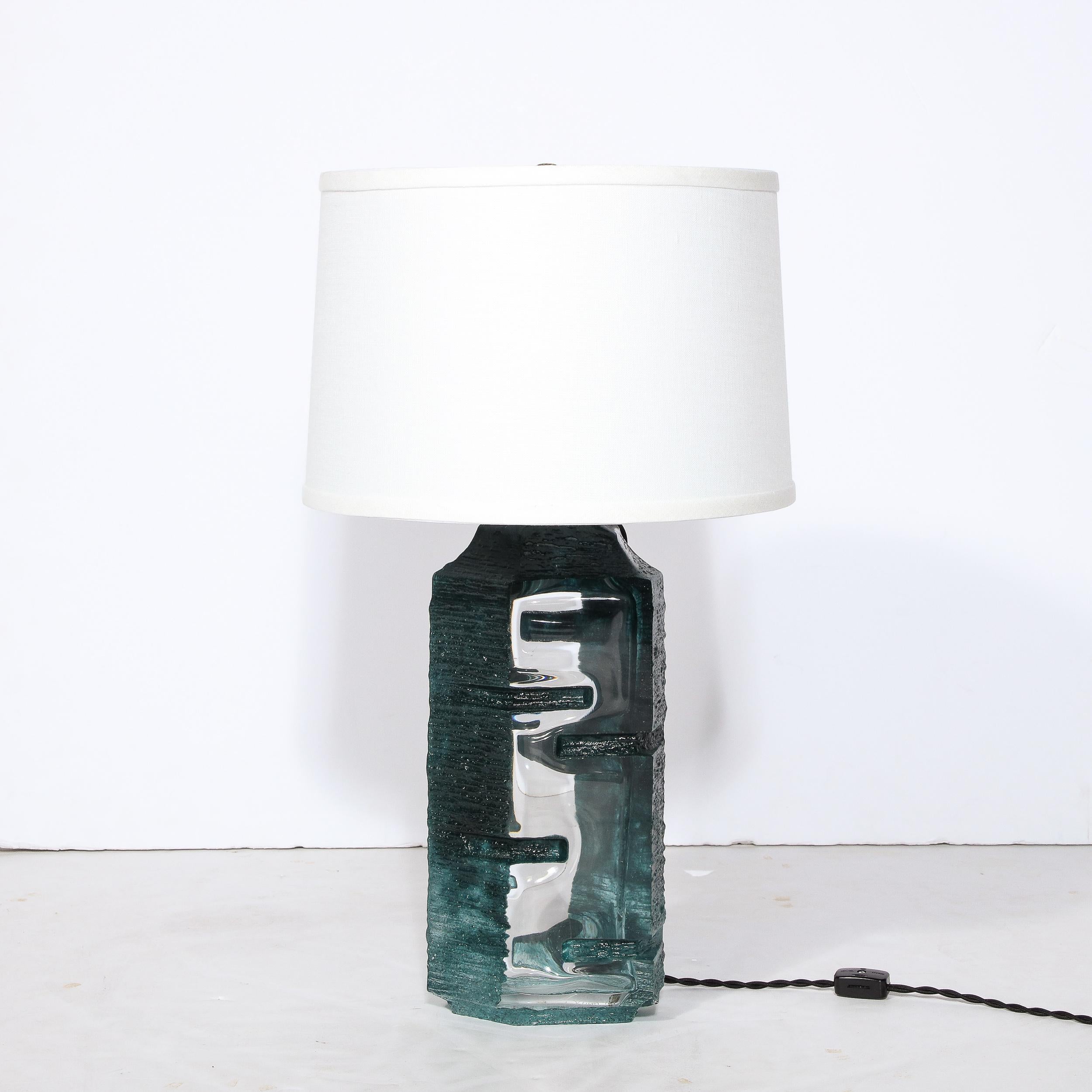 Mid-Century Modern Brutalist Smoked Aquamarine Crystal Argos Table Lamps by Baldiccini Signed Daum