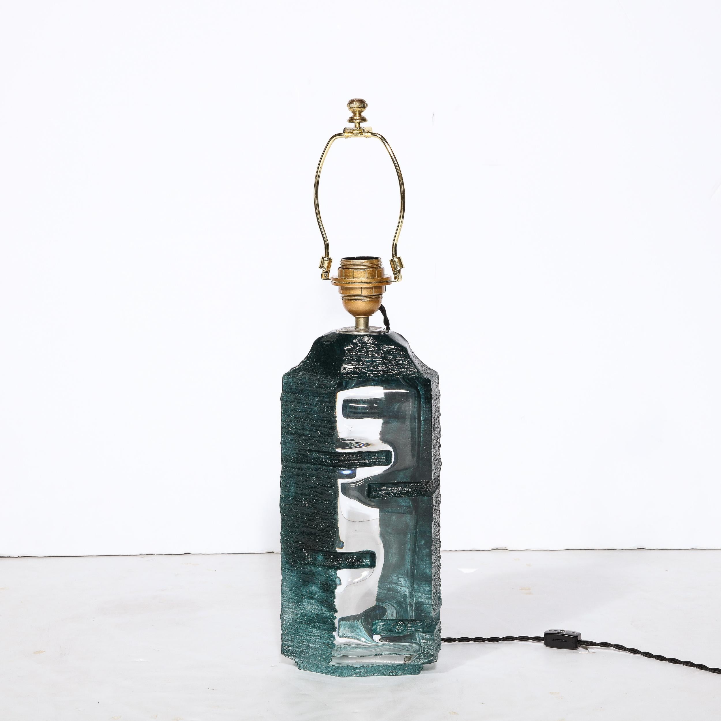 Fin du 20e siècle Lampes de bureau brutalistes en cristal d'aigue-marine fumée Argos de Baldiccini signées Daum