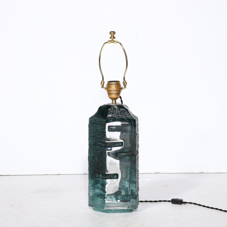 Brutalist Smoked Aquamarine Crystal Argos Table Lamps by Baldiccini
