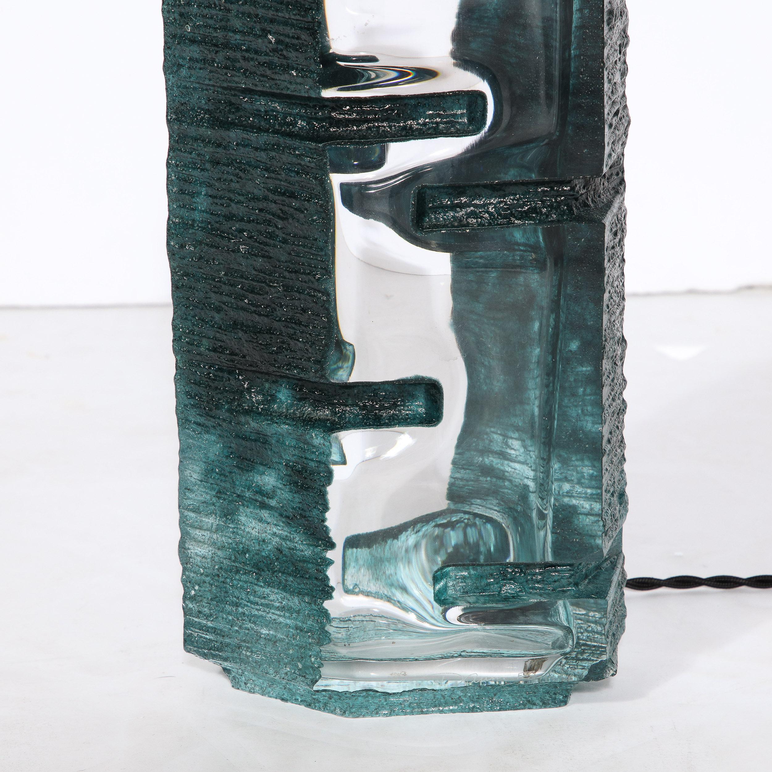 Late 20th Century Brutalist Smoked Aquamarine Crystal Argos Table Lamps by Baldiccini Signed Daum