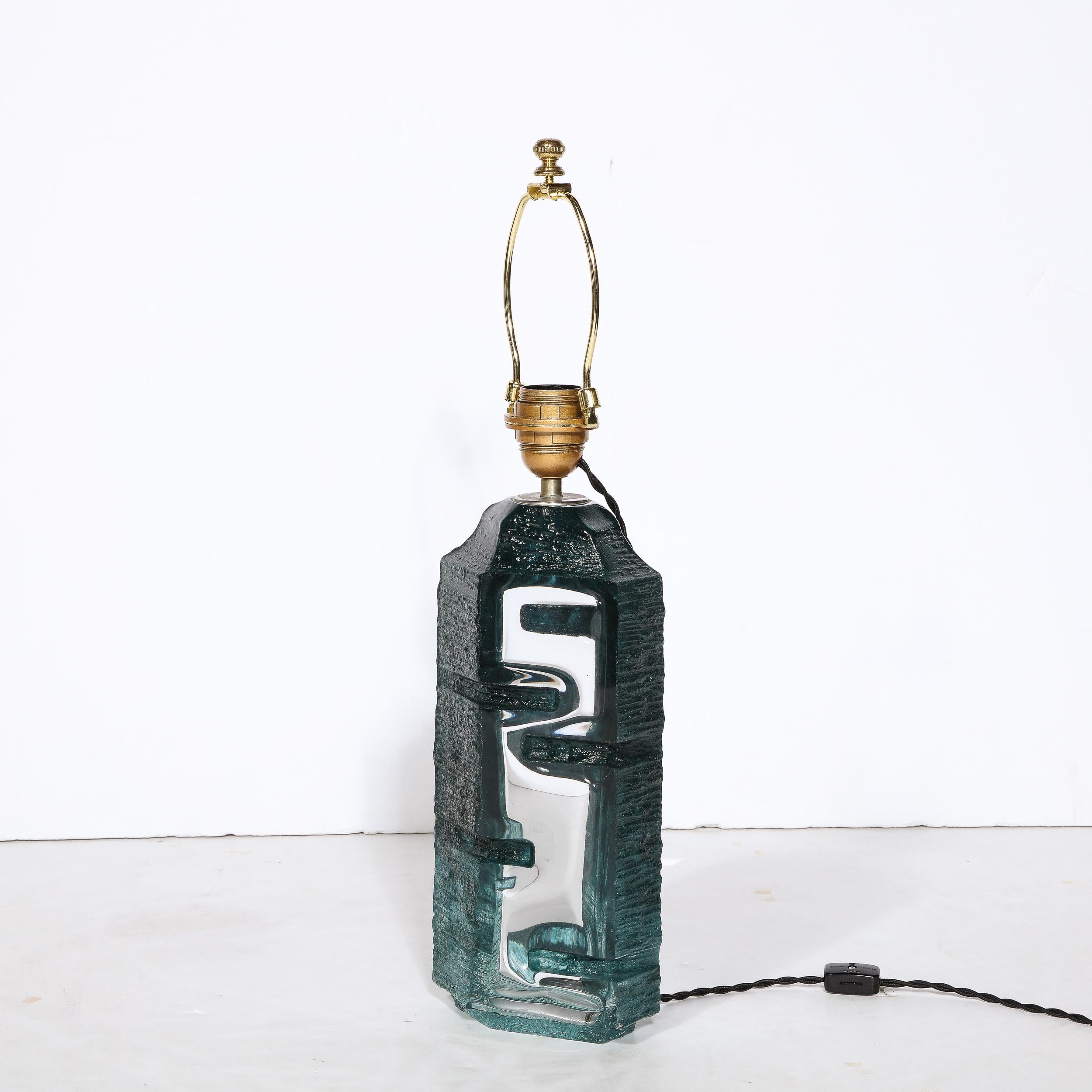 Glass Brutalist Smoked Aquamarine Crystal Argos Table Lamps by Baldiccini Signed Daum