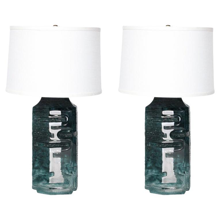 Lampade da tavolo Argos in cristallo fumé brutalista di Baldiccini firmate Daum in vendita