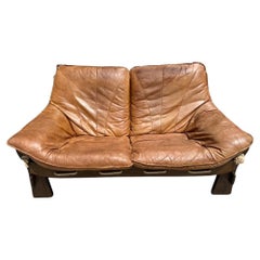 Brutalist sofa in elm and cord stitching circa 1960