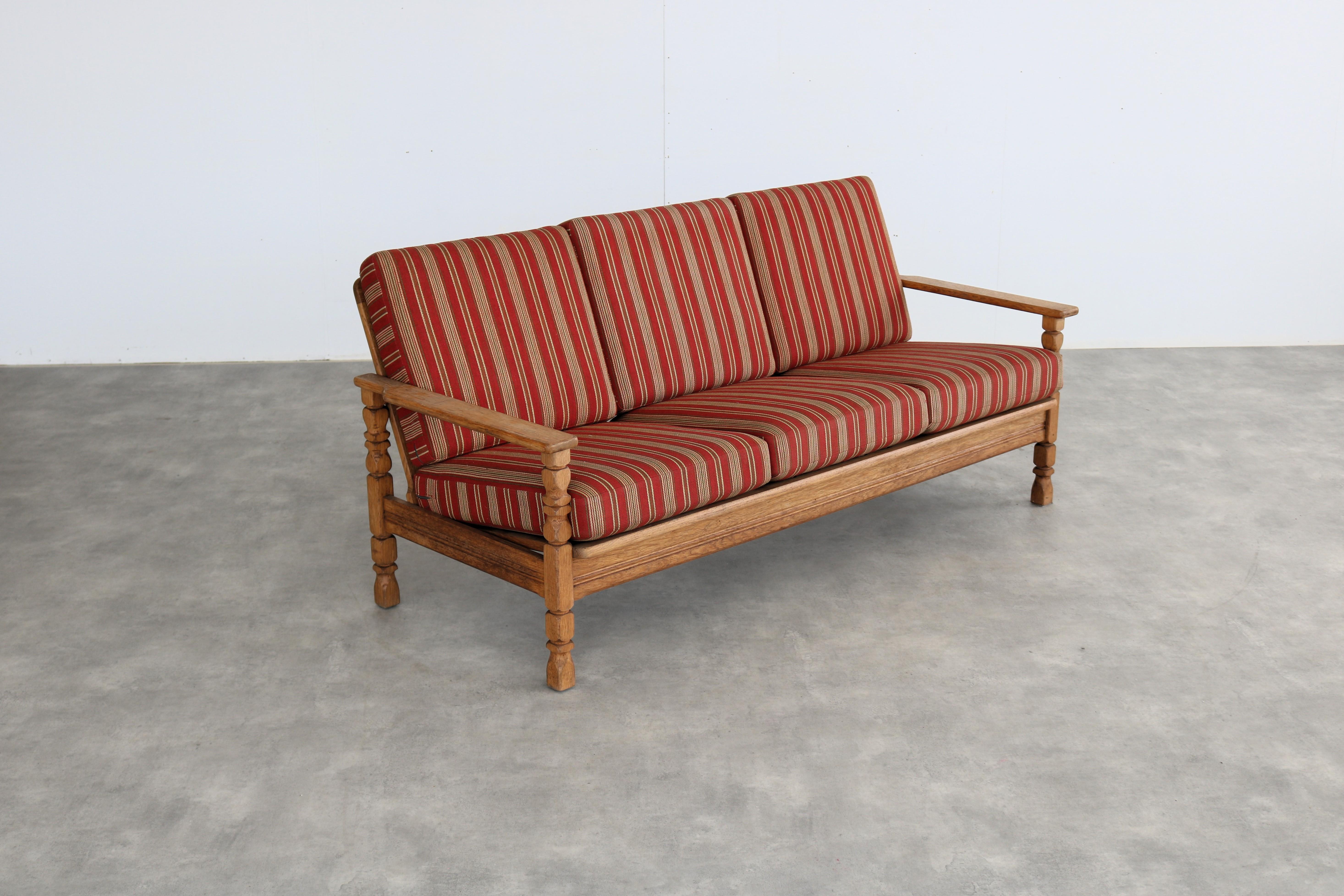Fabric brutalist sofa  vintage sofa  1960s  oak For Sale