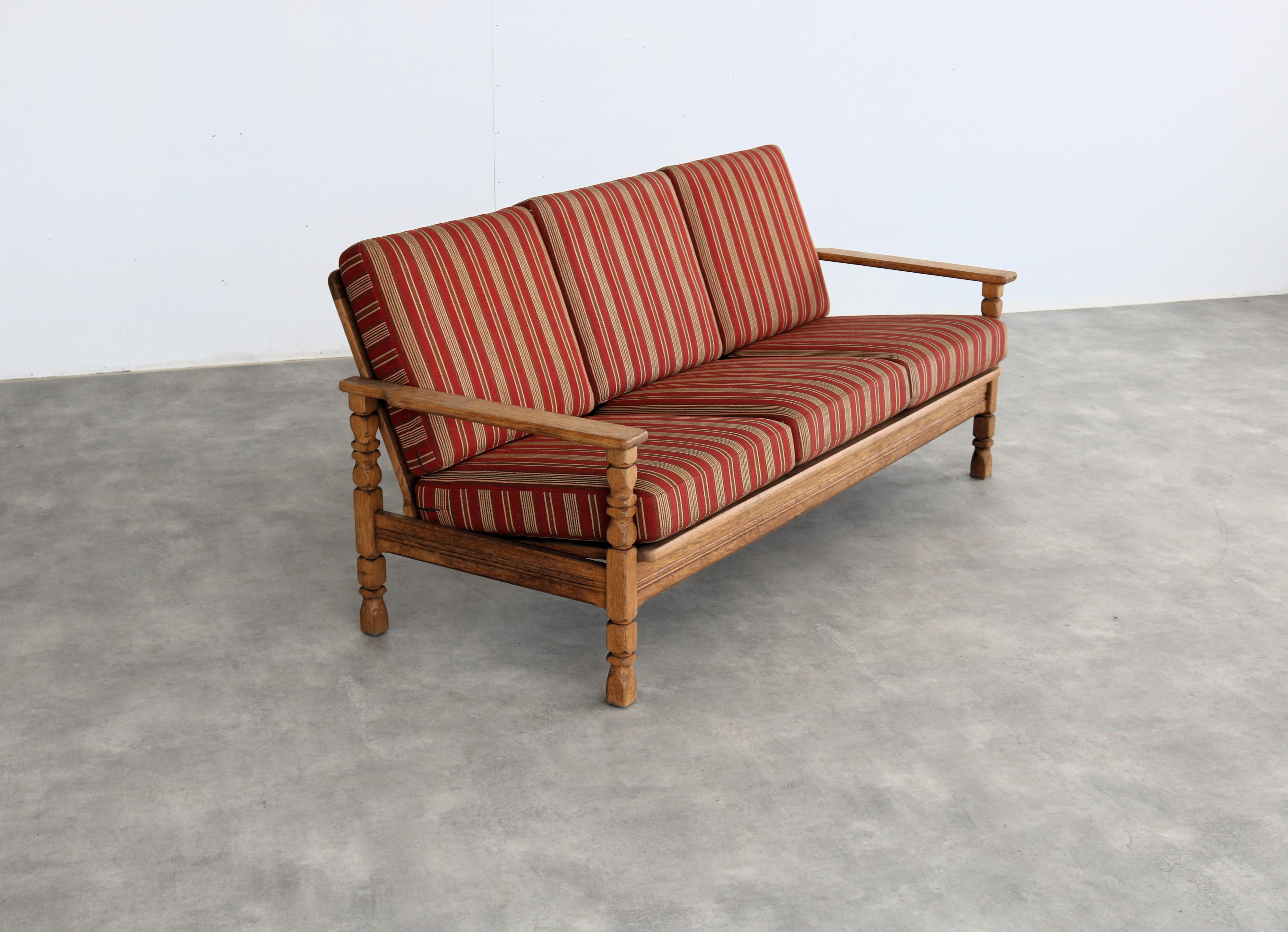 brutalist sofa  vintage sofa  1960s  oak For Sale 1