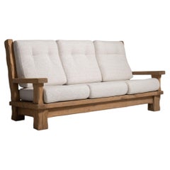 Brutalist Sofa with Oak Frame and Boucle Cushions, France, 1970s
