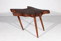 Brutalist Solid Amorphic Teak Wood Natural Slab Coffee Side Table, 1930s