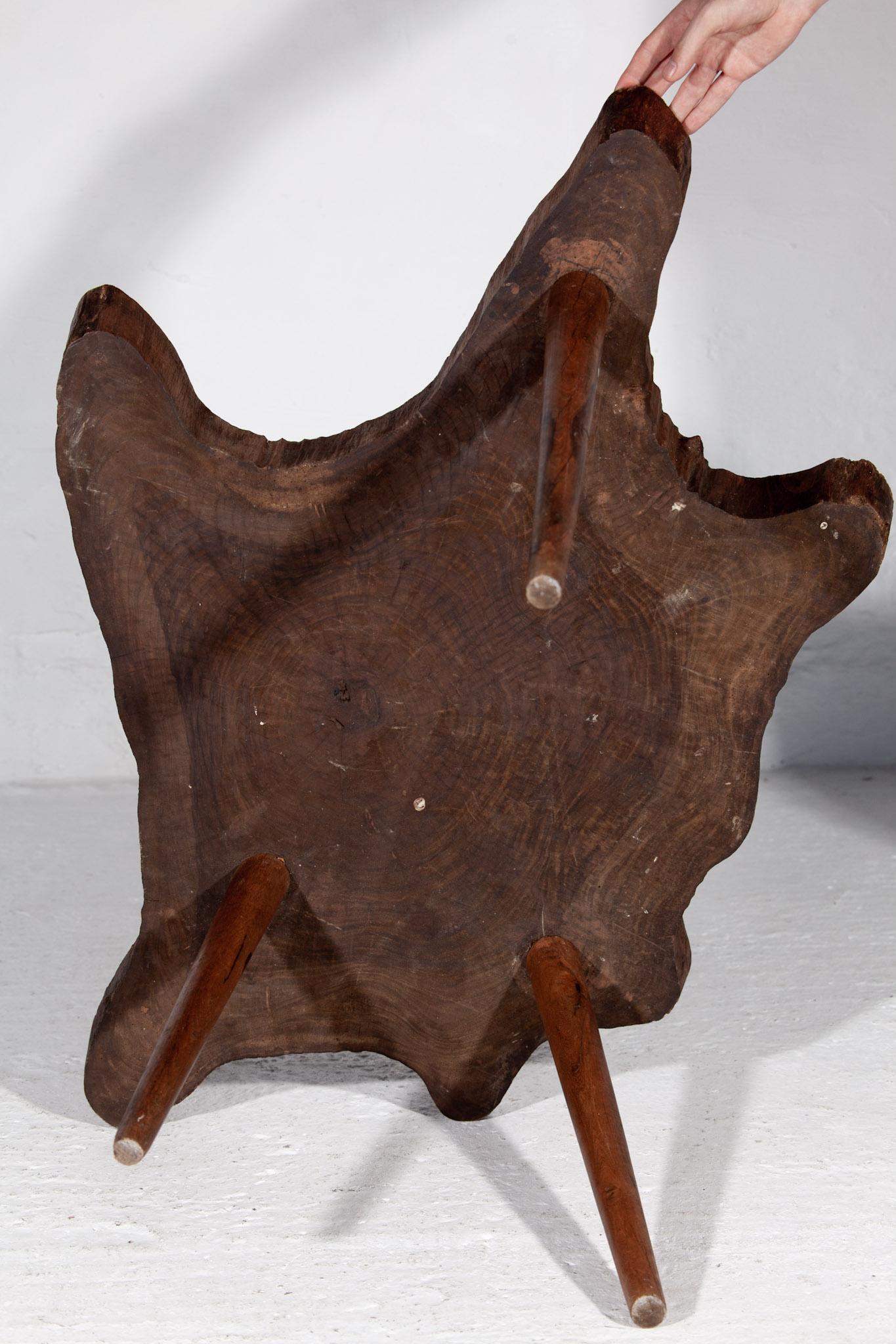 Brutalist Solid Amorphic Teak Wood Natural Slab Coffee Side Table, 1930s For Sale 1