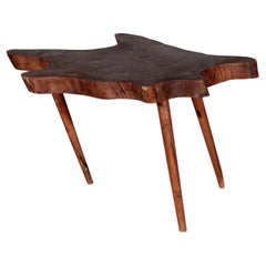 Vintage Brutalist Solid Amorphic Teak Wood Natural Slab Coffee Side Table, 1930s